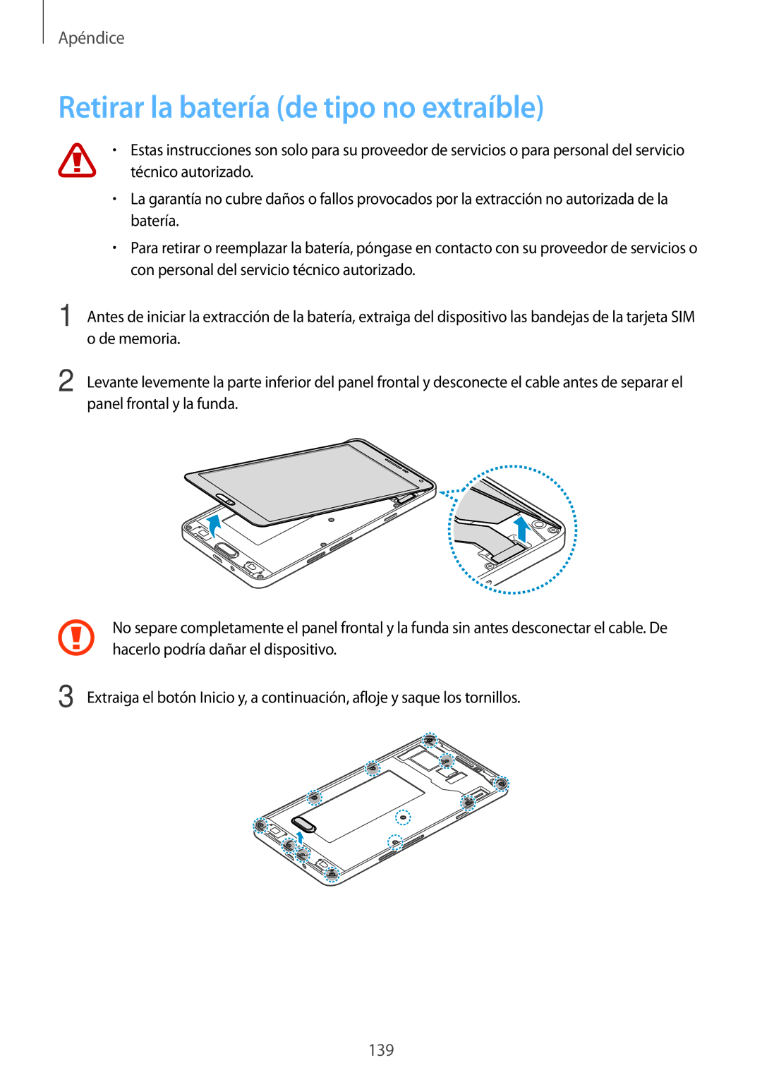 Samsung SM-A700FZKAPHE manual Retirar la batería de tipo no extraíble 