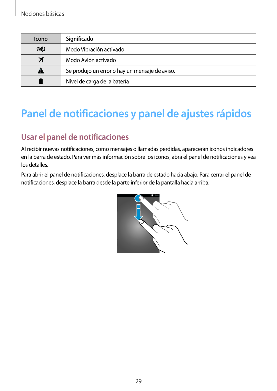 Samsung SM-A700FZKAPHE manual Panel de notificaciones y panel de ajustes rápidos, Usar el panel de notificaciones 