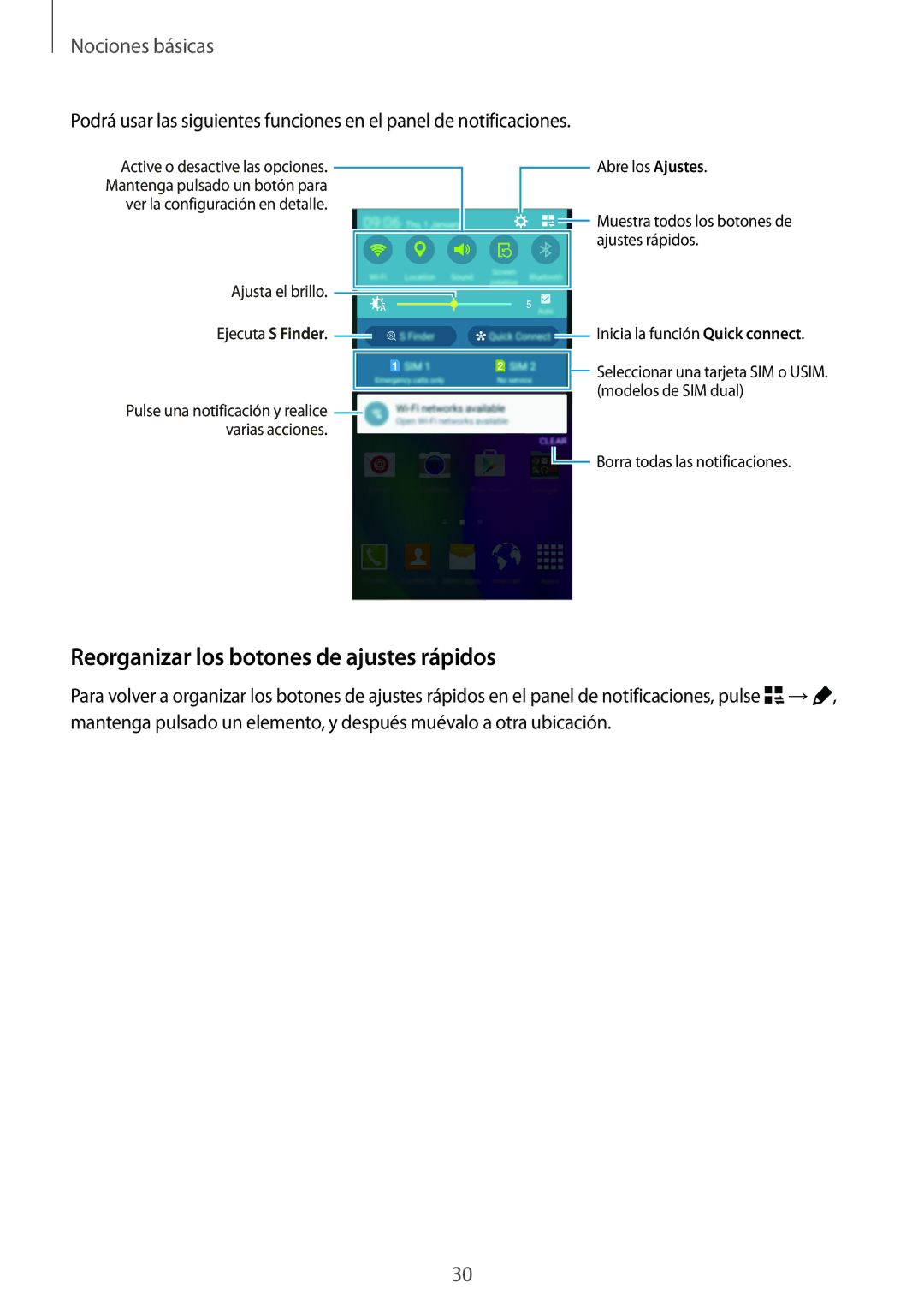 Samsung SM-A700FZKAPHE manual Reorganizar los botones de ajustes rápidos 