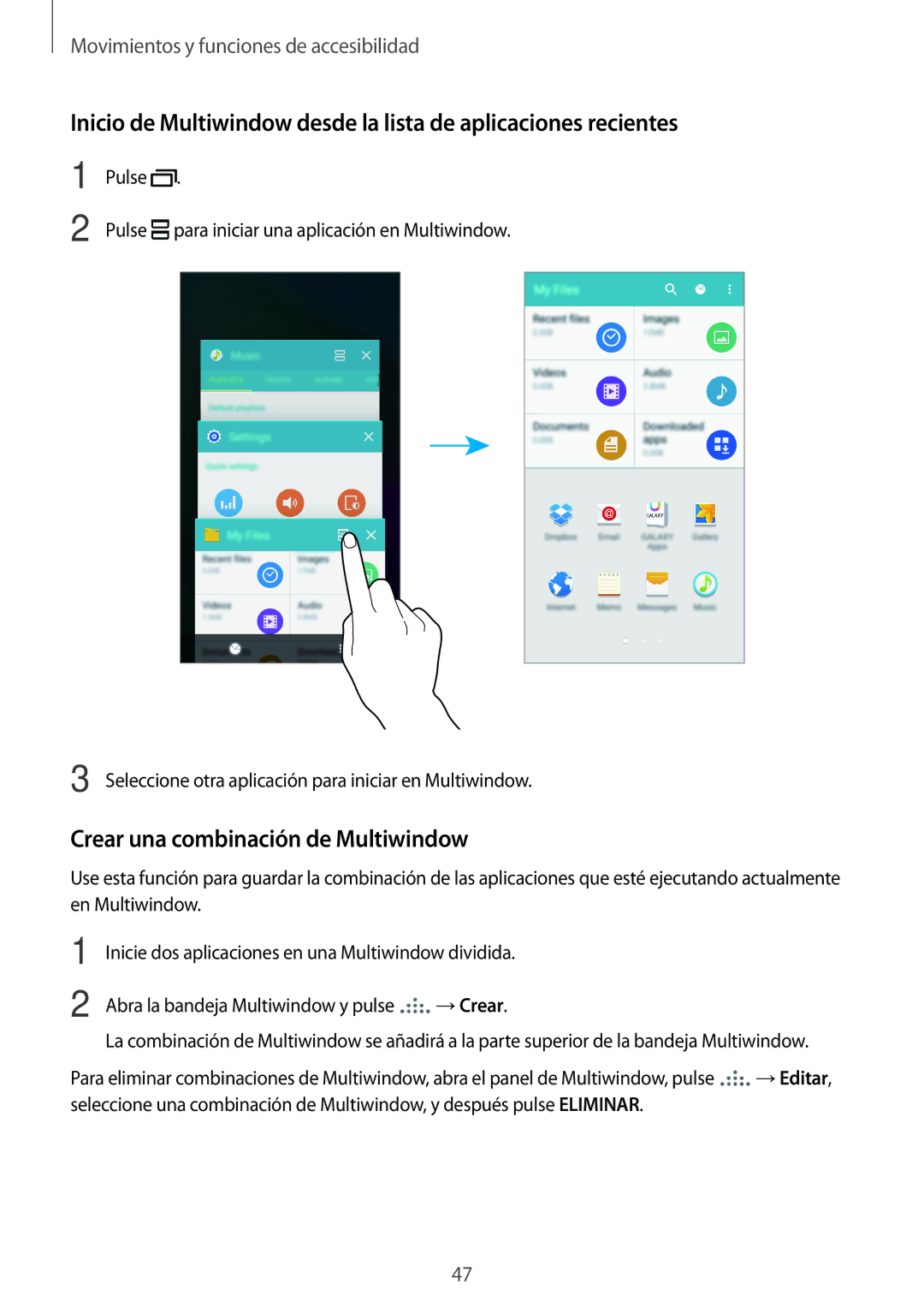 Samsung SM-A700FZKAPHE manual Crear una combinación de Multiwindow 