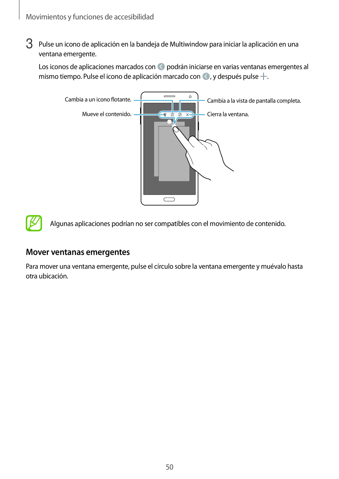 Samsung SM-A700FZKAPHE manual Mover ventanas emergentes 