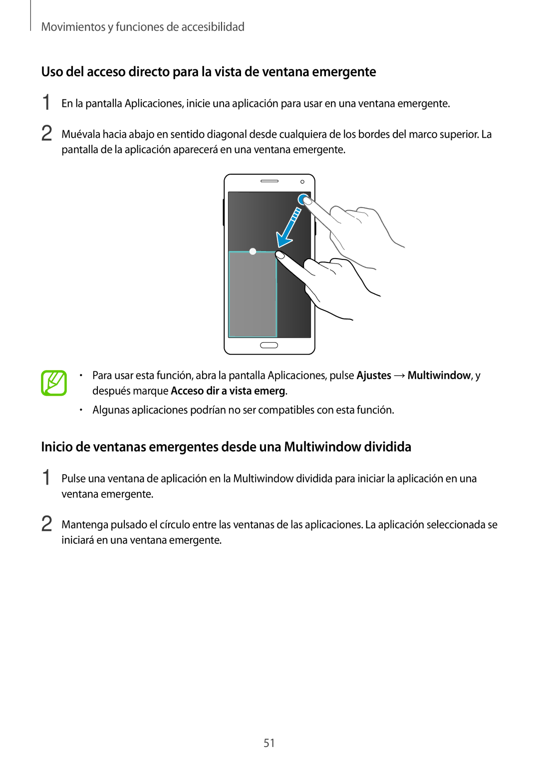 Samsung SM-A700FZKAPHE manual Uso del acceso directo para la vista de ventana emergente 