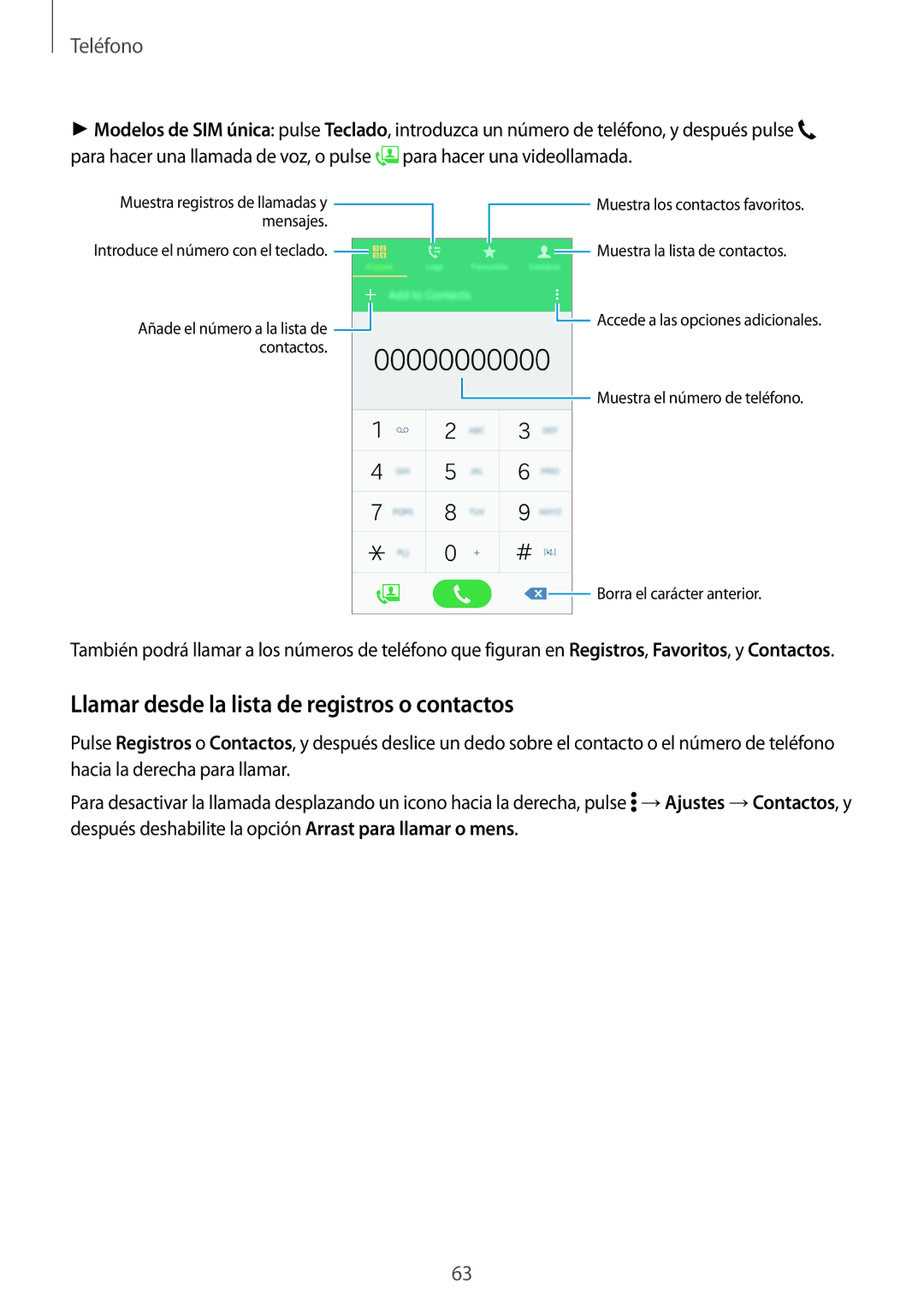 Samsung SM-A700FZKAPHE manual Llamar desde la lista de registros o contactos, Teléfono 