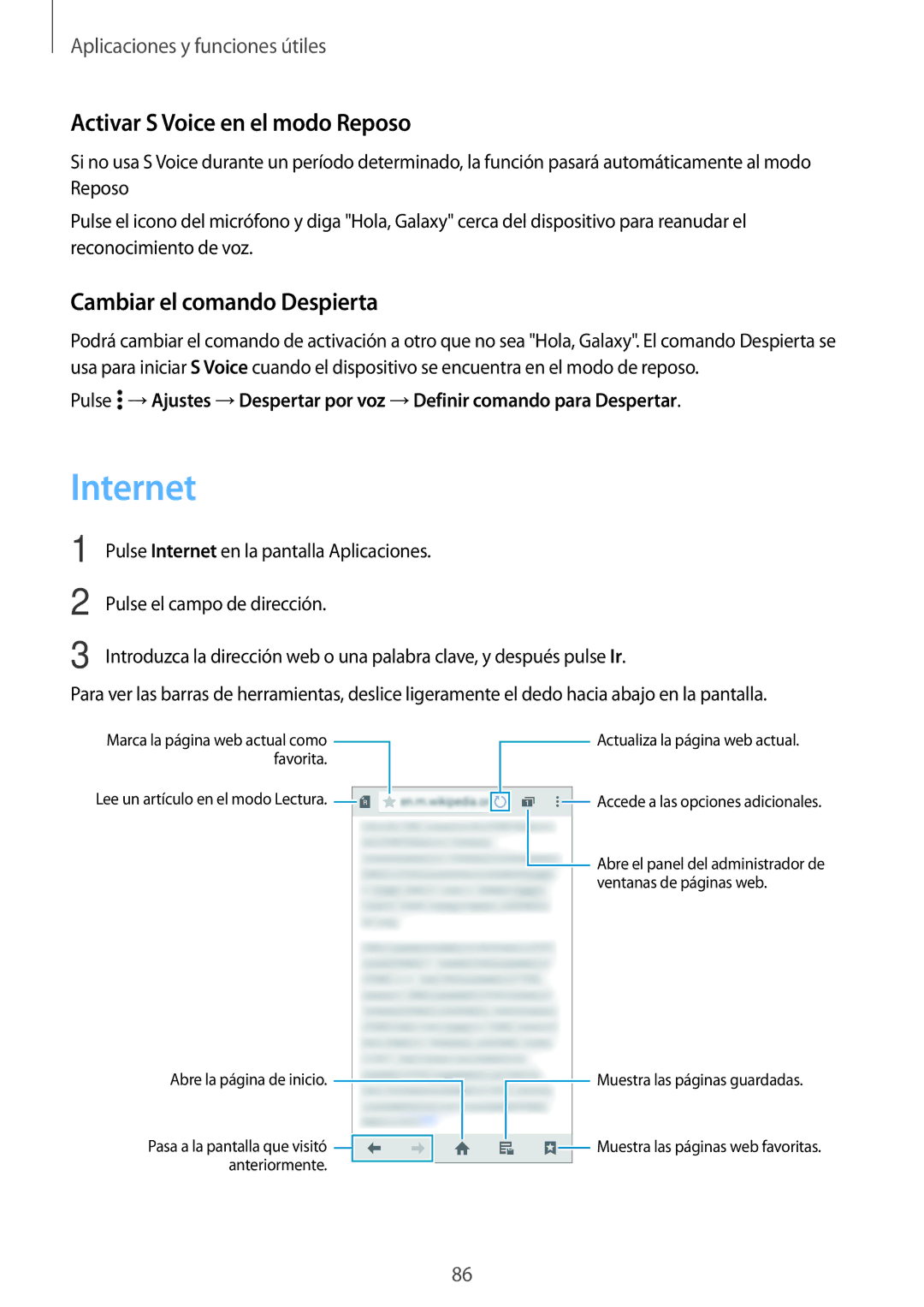 Samsung SM-A700FZKAPHE manual Internet, Activar S Voice en el modo Reposo, Cambiar el comando Despierta 