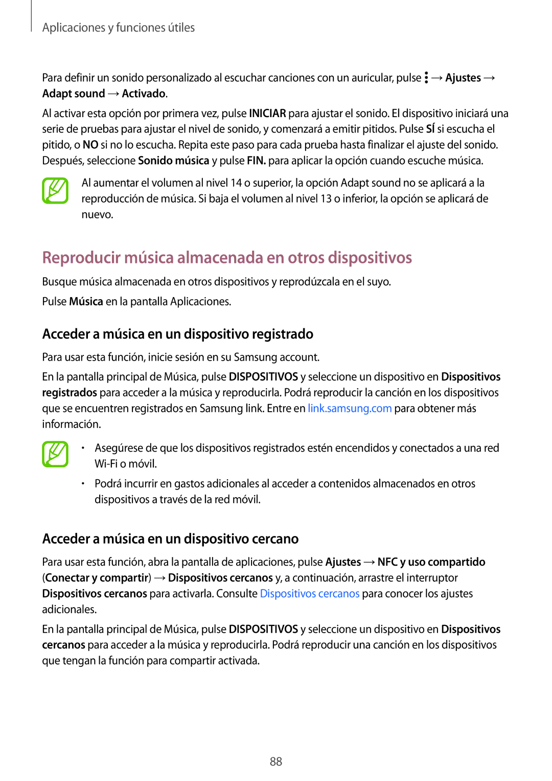 Samsung SM-A700FZKAPHE Reproducir música almacenada en otros dispositivos, Acceder a música en un dispositivo registrado 