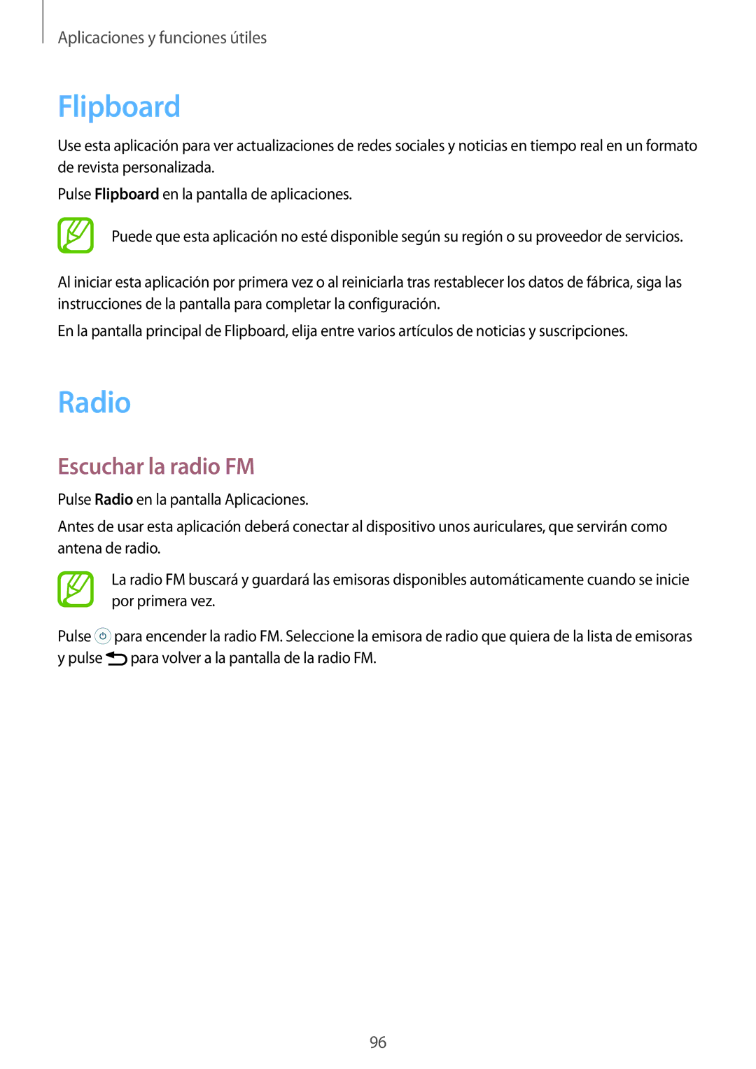 Samsung SM-A700FZKAPHE manual Flipboard, Radio, Escuchar la radio FM 