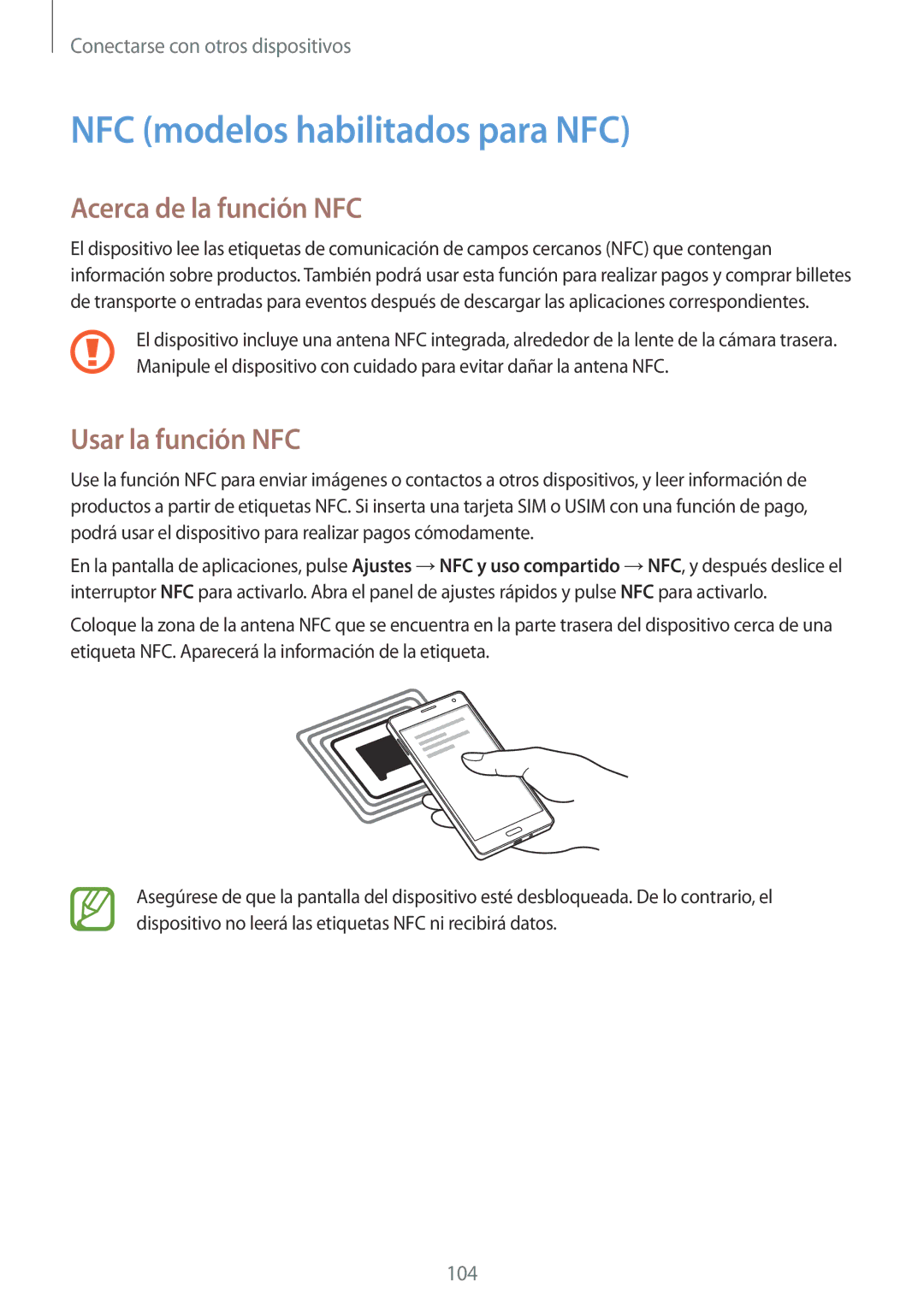 Samsung SM-A700FZKAPHE manual NFC modelos habilitados para NFC, Acerca de la función NFC, Usar la función NFC 