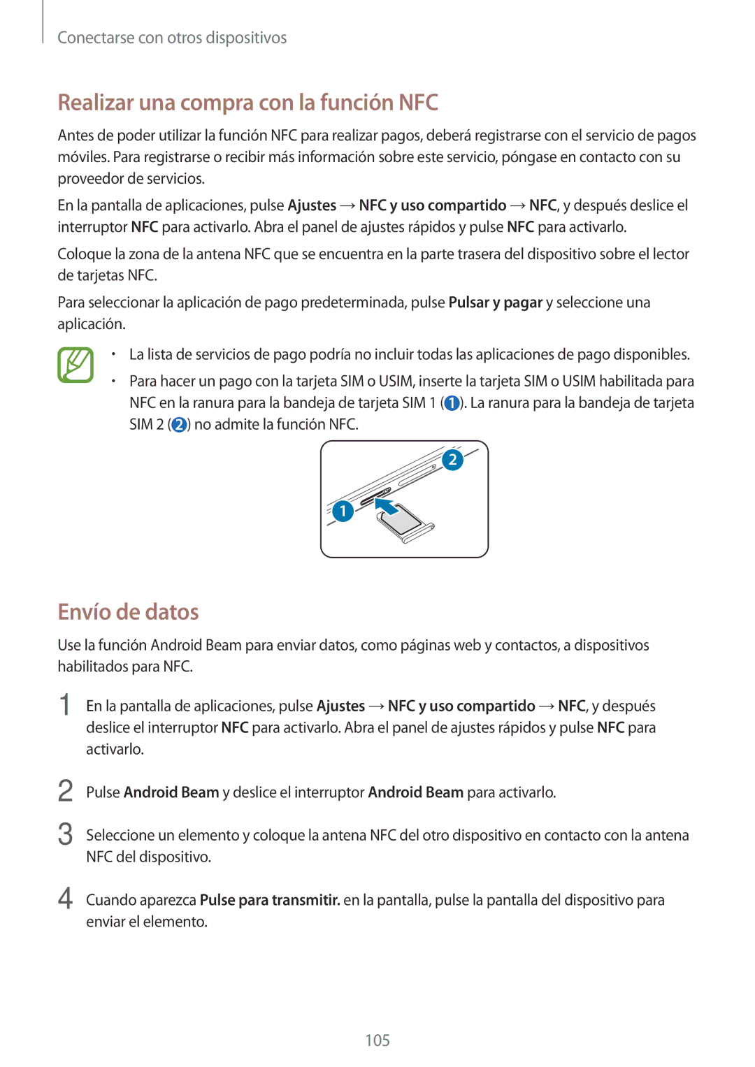 Samsung SM-A700FZKAPHE manual Realizar una compra con la función NFC, Envío de datos 