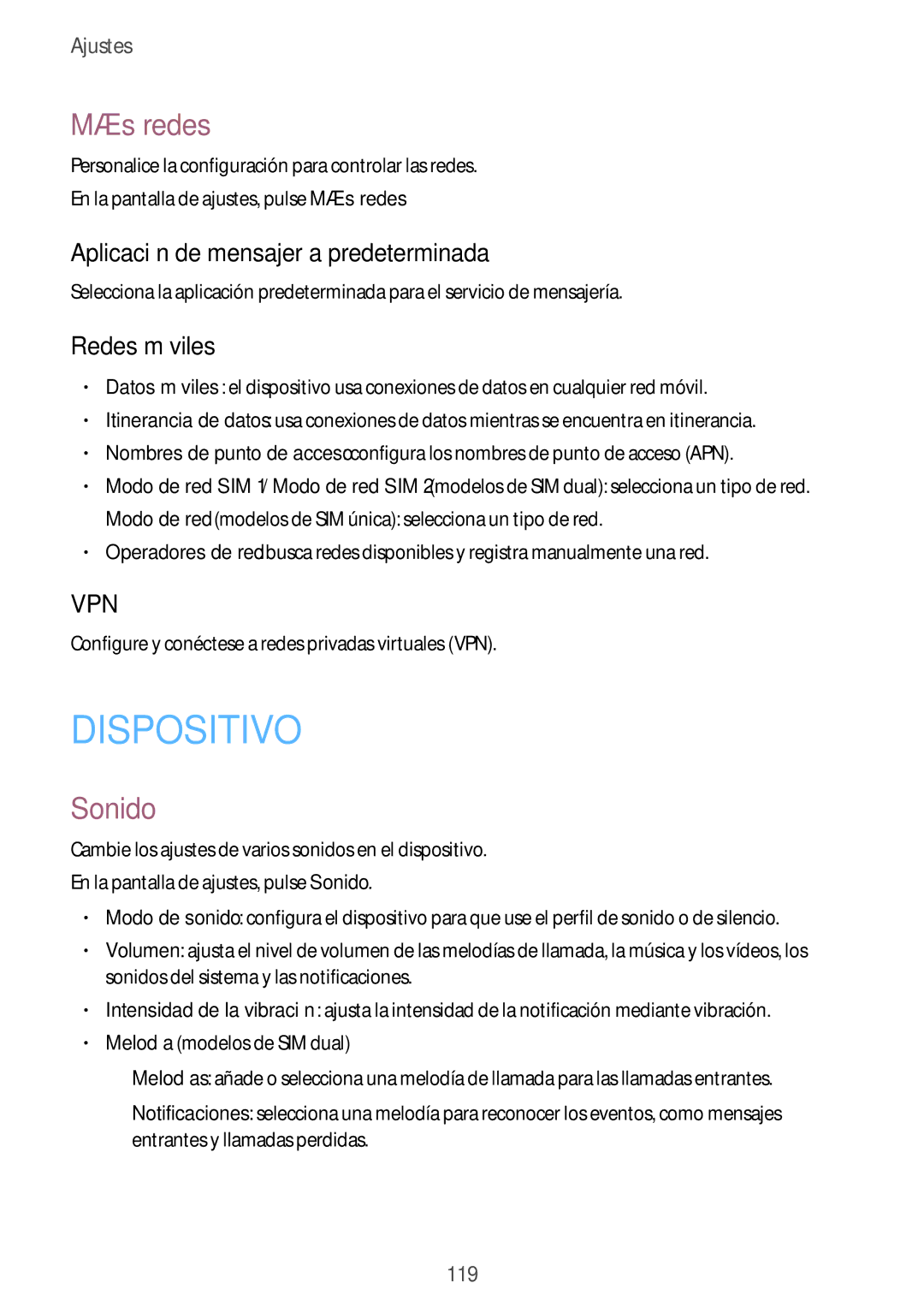 Samsung SM-A700FZKAPHE manual Más redes, Sonido, Aplicación de mensajería predeterminada, Redes móviles 