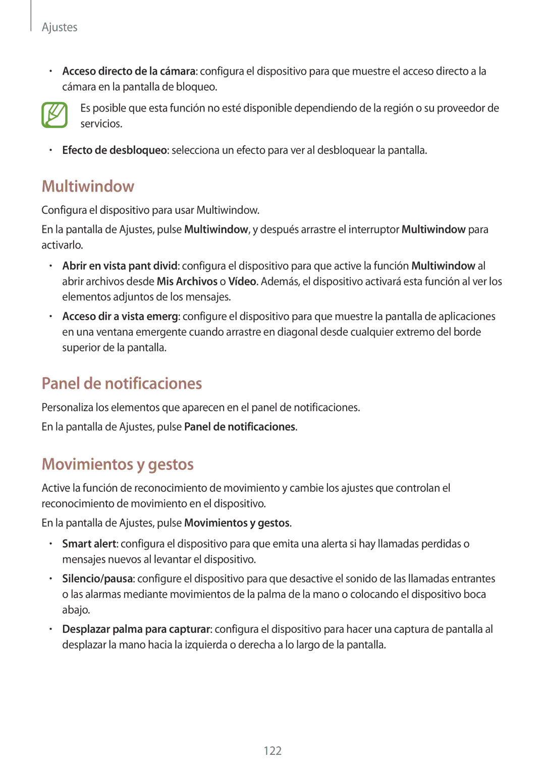 Samsung SM-A700FZKAPHE manual Multiwindow, Panel de notificaciones, Movimientos y gestos 