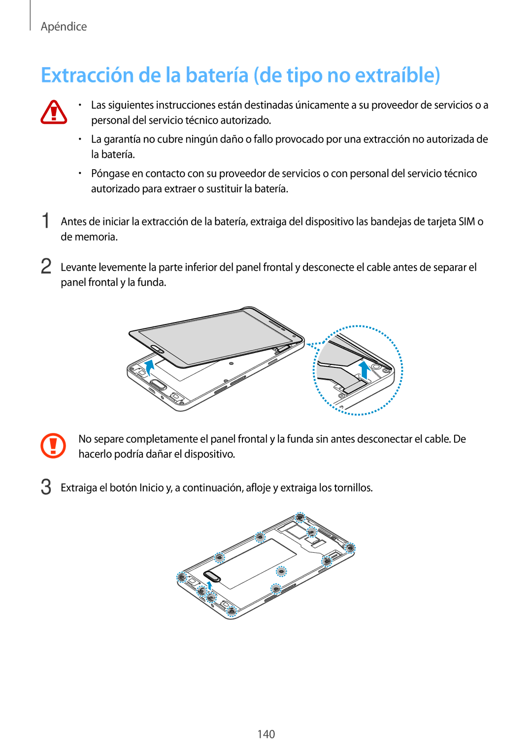 Samsung SM-A700FZKAPHE manual Extracción de la batería de tipo no extraíble 