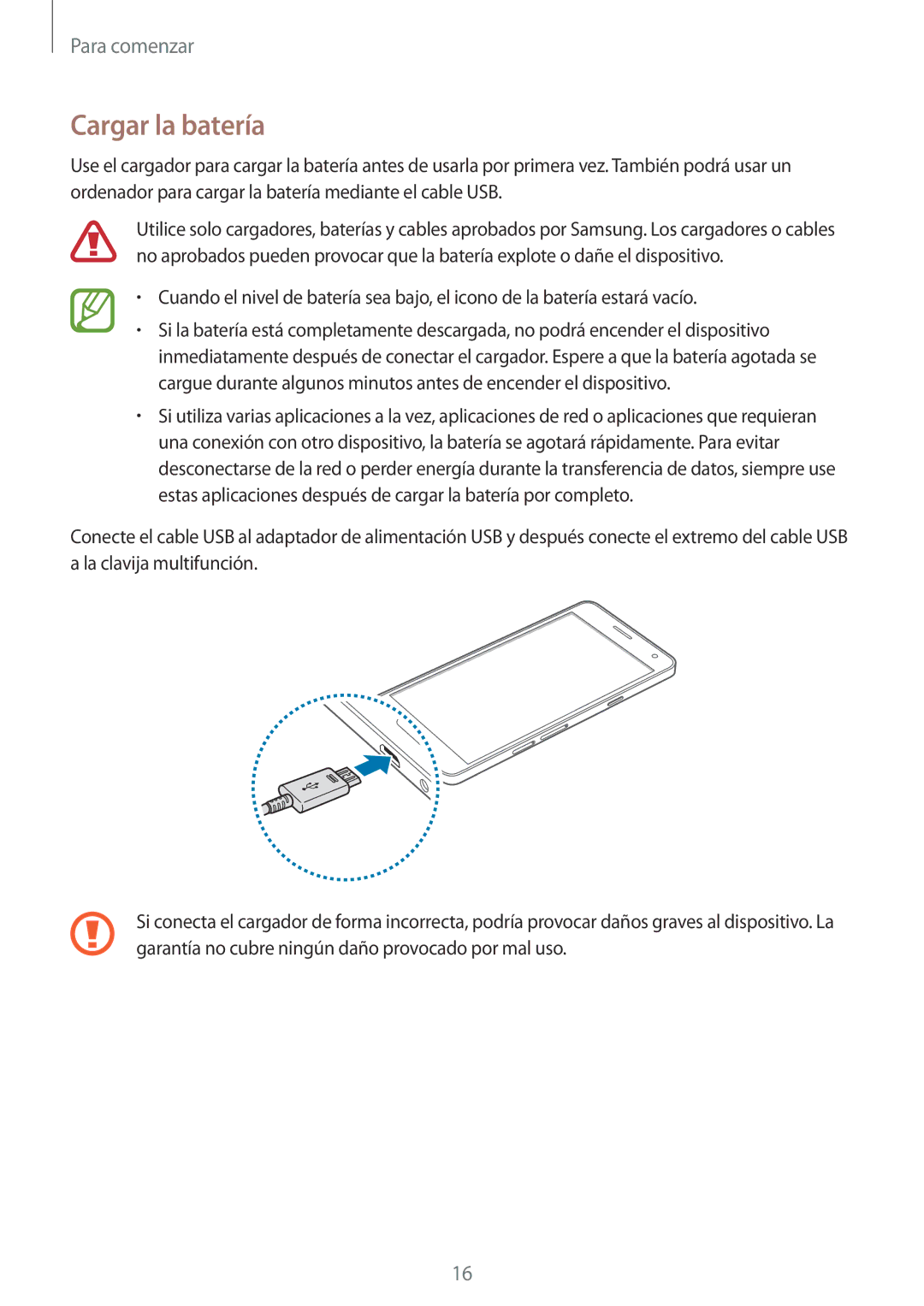 Samsung SM-A700FZKAPHE manual Cargar la batería 