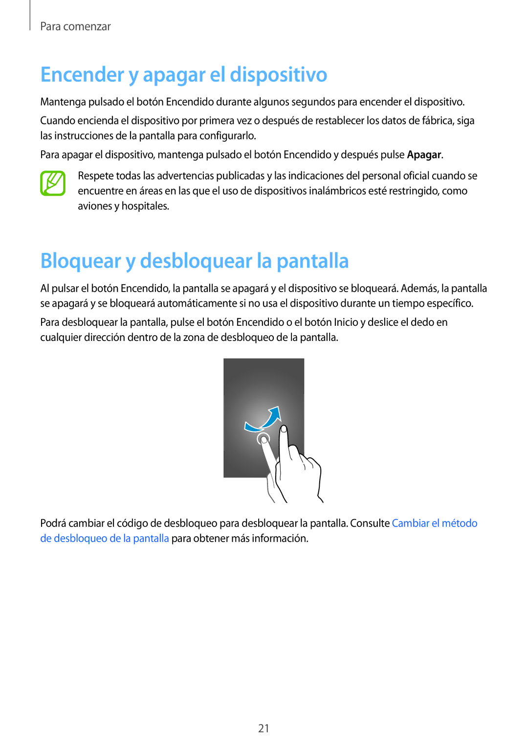 Samsung SM-A700FZKAPHE manual Encender y apagar el dispositivo, Bloquear y desbloquear la pantalla 