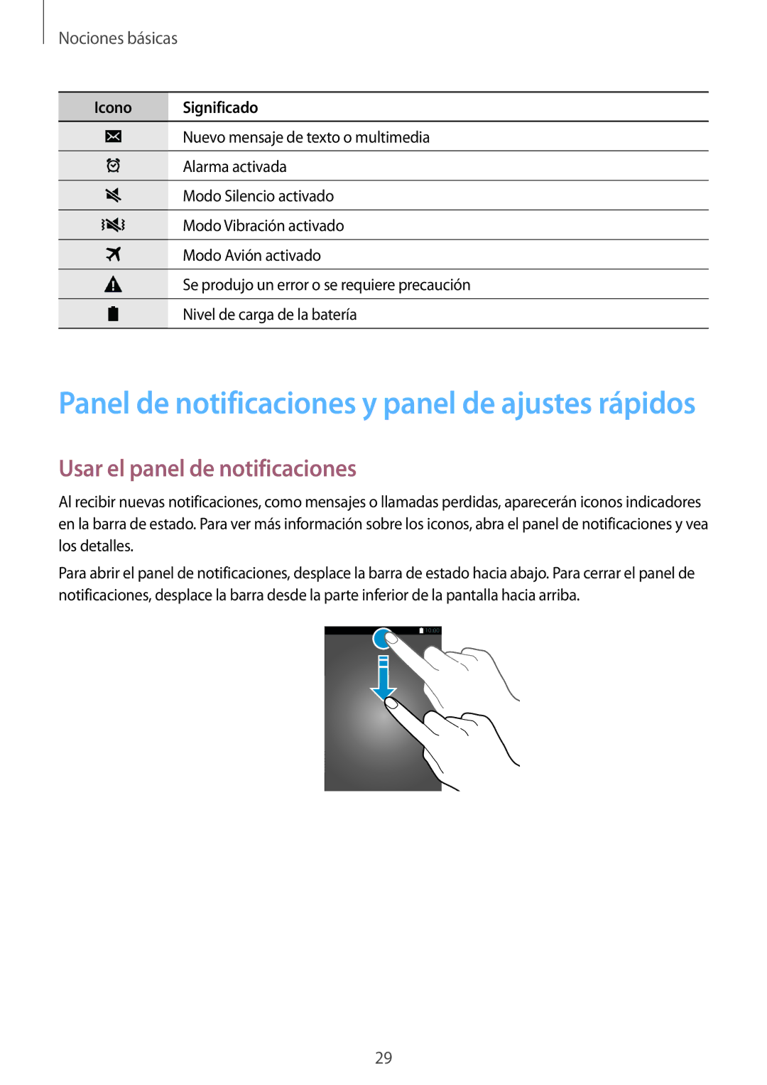 Samsung SM-A700FZKAPHE manual Panel de notificaciones y panel de ajustes rápidos, Usar el panel de notificaciones 