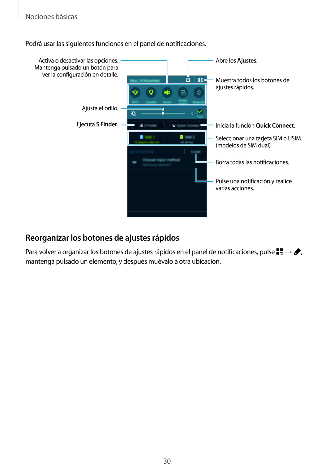 Samsung SM-A700FZKAPHE manual Reorganizar los botones de ajustes rápidos 