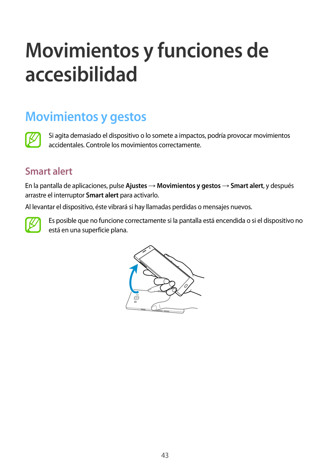 Samsung SM-A700FZKAPHE manual Movimientos y gestos, Smart alert 