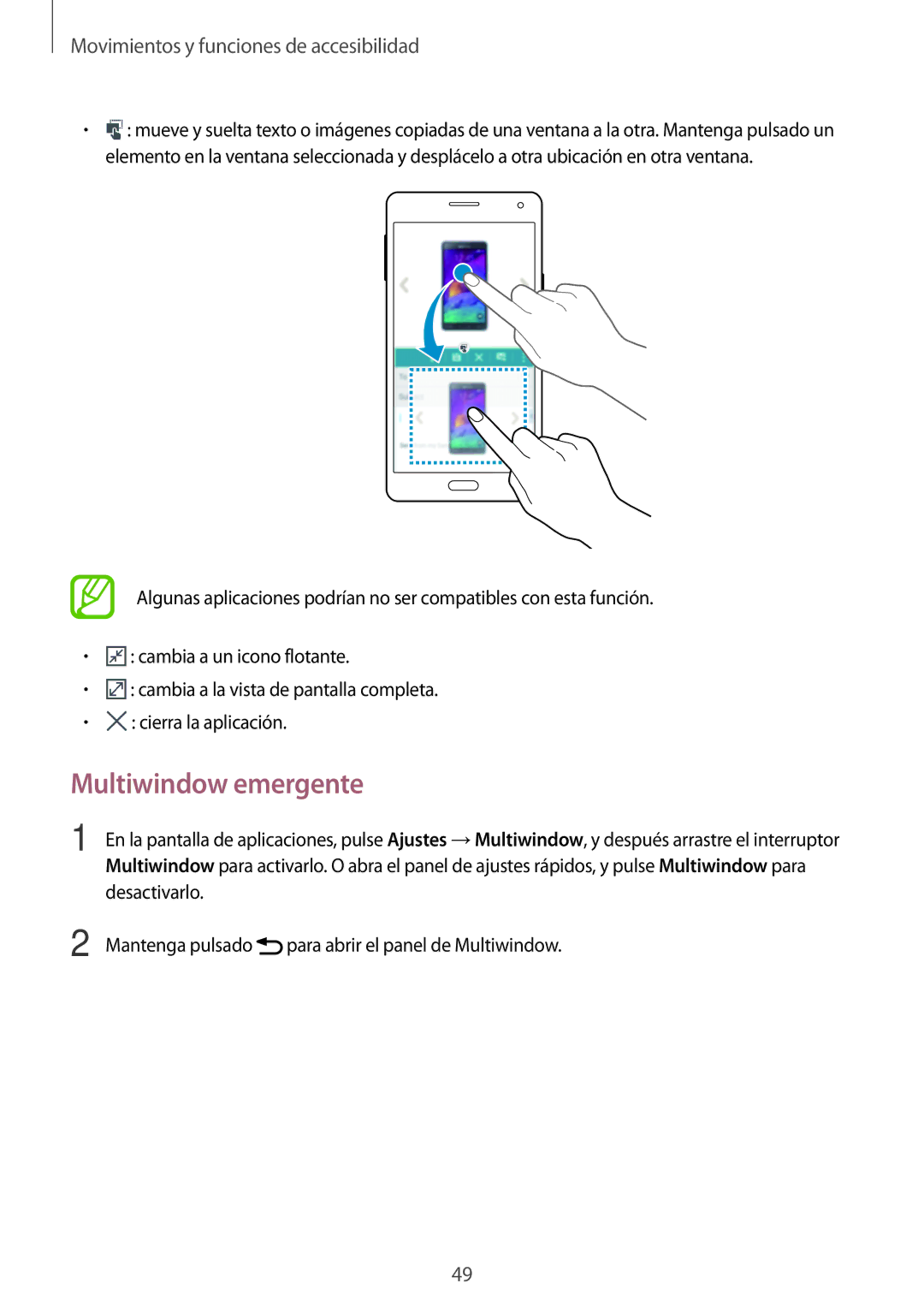 Samsung SM-A700FZKAPHE manual Multiwindow emergente 