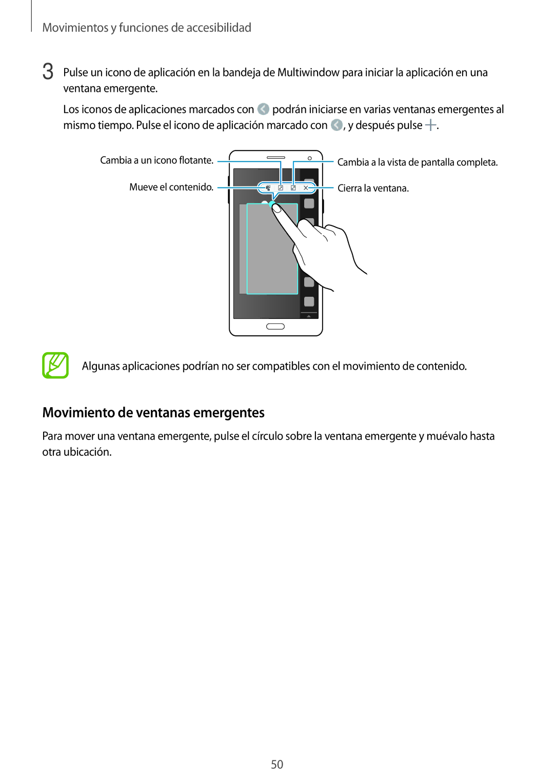 Samsung SM-A700FZKAPHE manual Movimiento de ventanas emergentes 