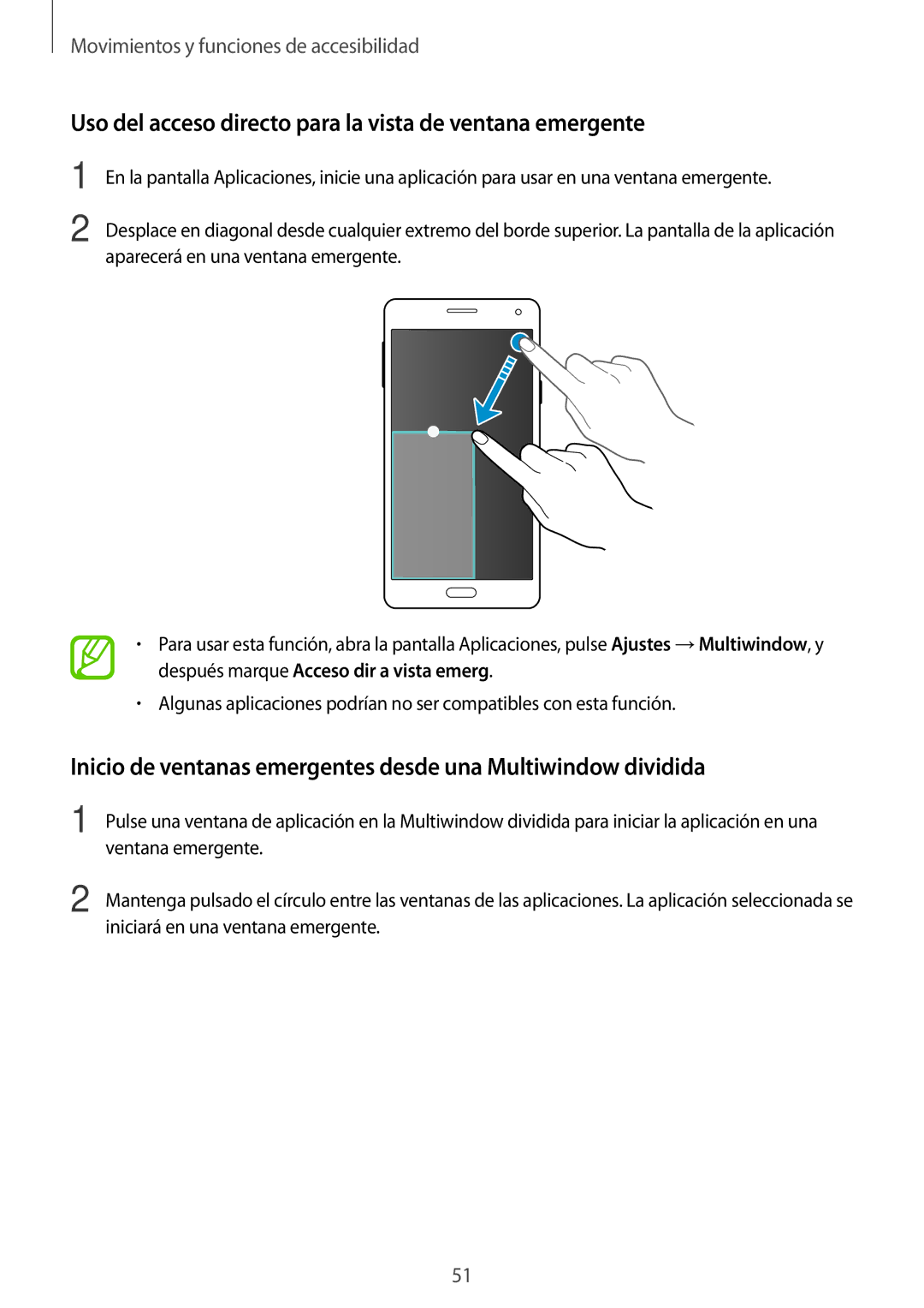 Samsung SM-A700FZKAPHE manual Uso del acceso directo para la vista de ventana emergente 