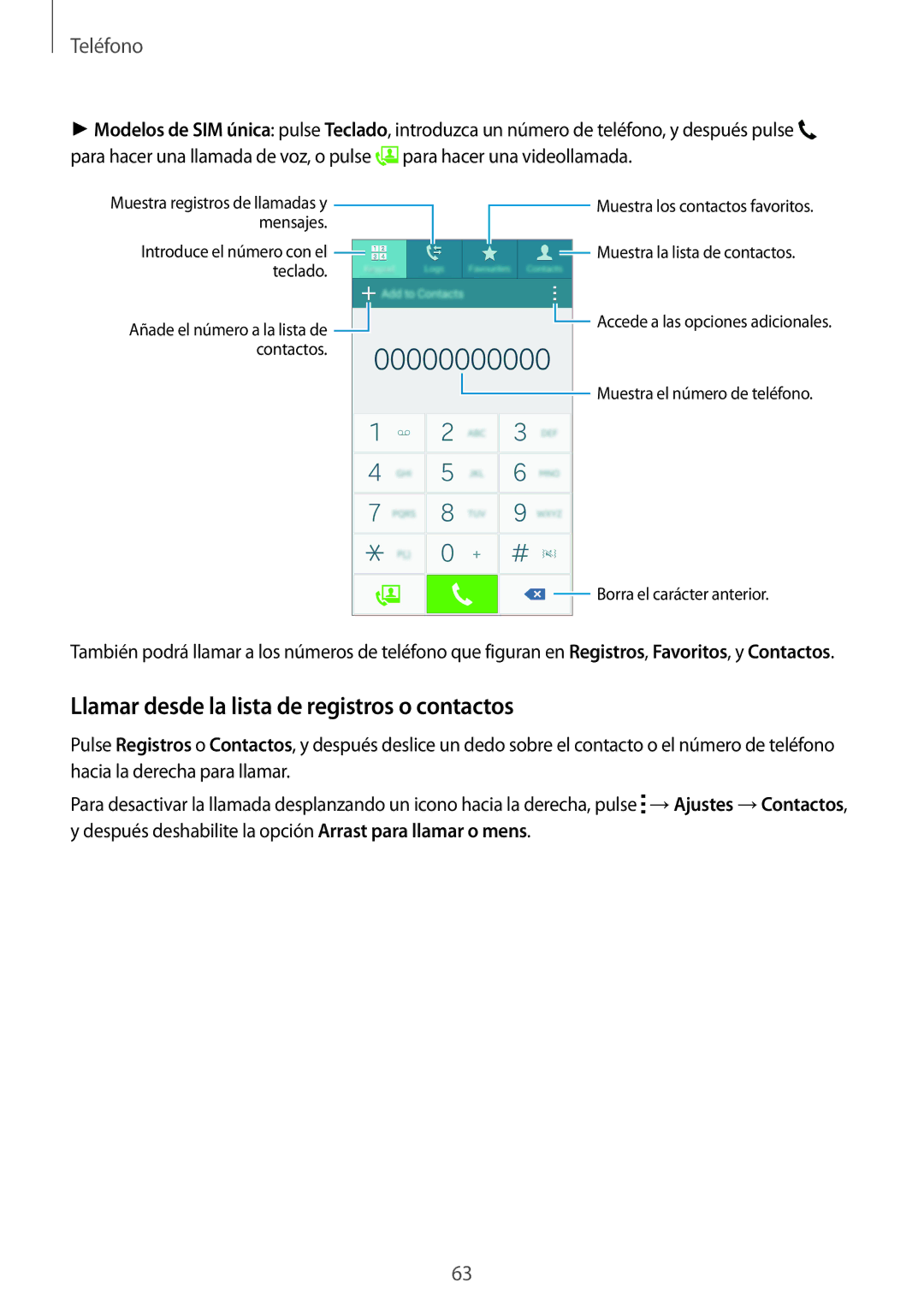 Samsung SM-A700FZKAPHE manual Llamar desde la lista de registros o contactos, Teléfono 