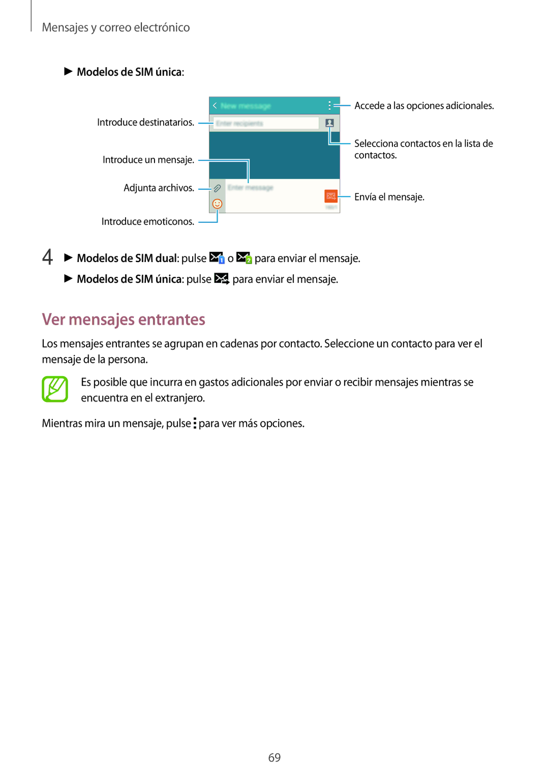 Samsung SM-A700FZKAPHE manual Ver mensajes entrantes, Modelos de SIM dual pulse 