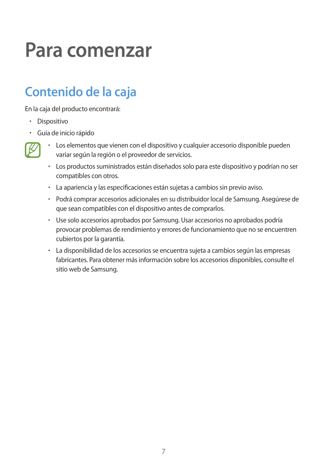 Samsung SM-A700FZKAPHE manual Para comenzar, Contenido de la caja 