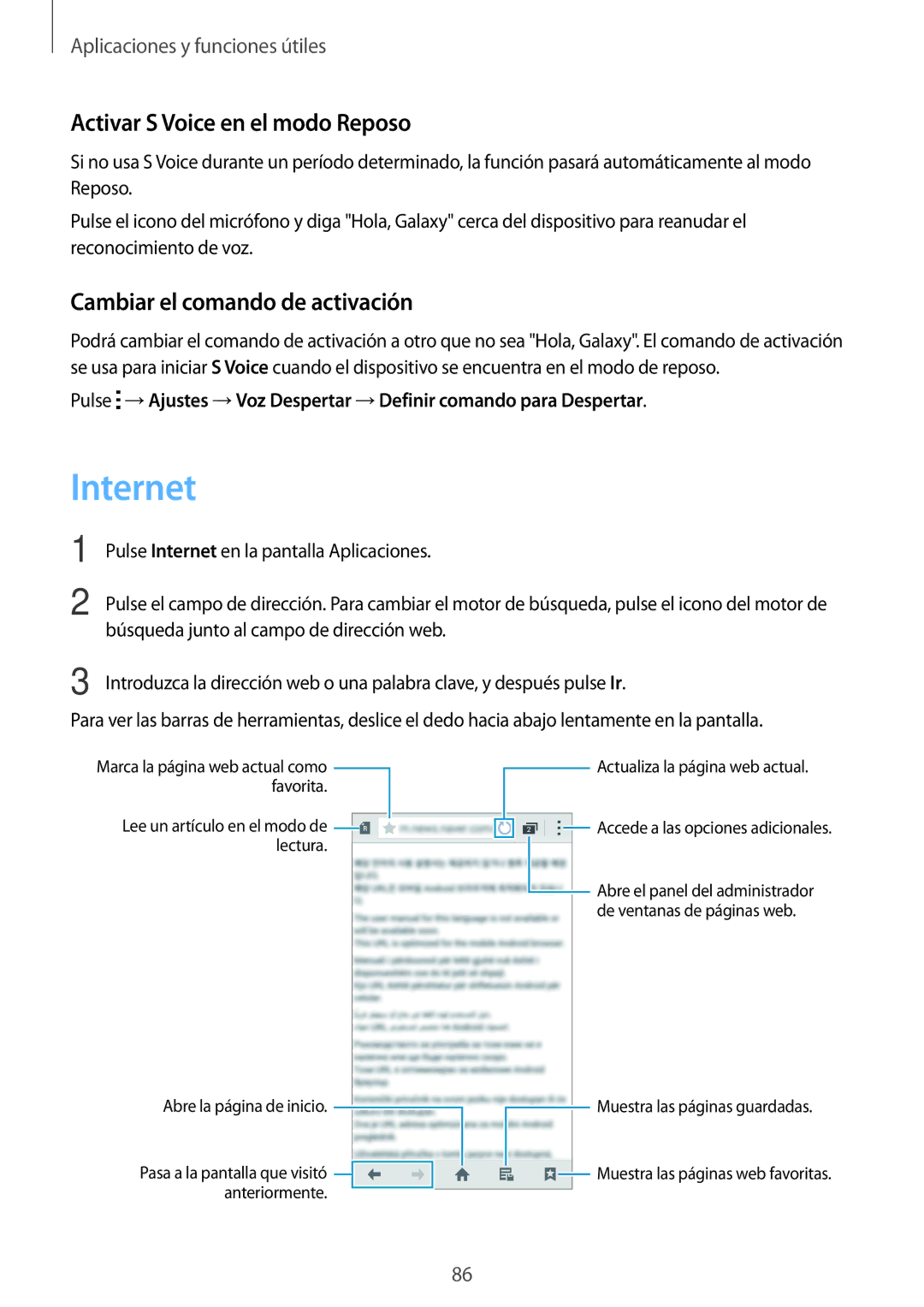 Samsung SM-A700FZKAPHE manual Internet, Activar S Voice en el modo Reposo, Cambiar el comando de activación 