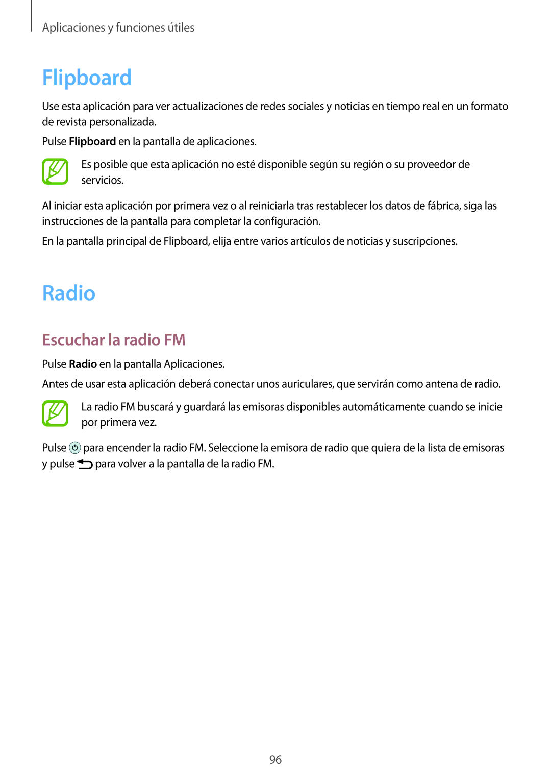 Samsung SM-A700FZKAPHE manual Flipboard, Radio, Escuchar la radio FM 