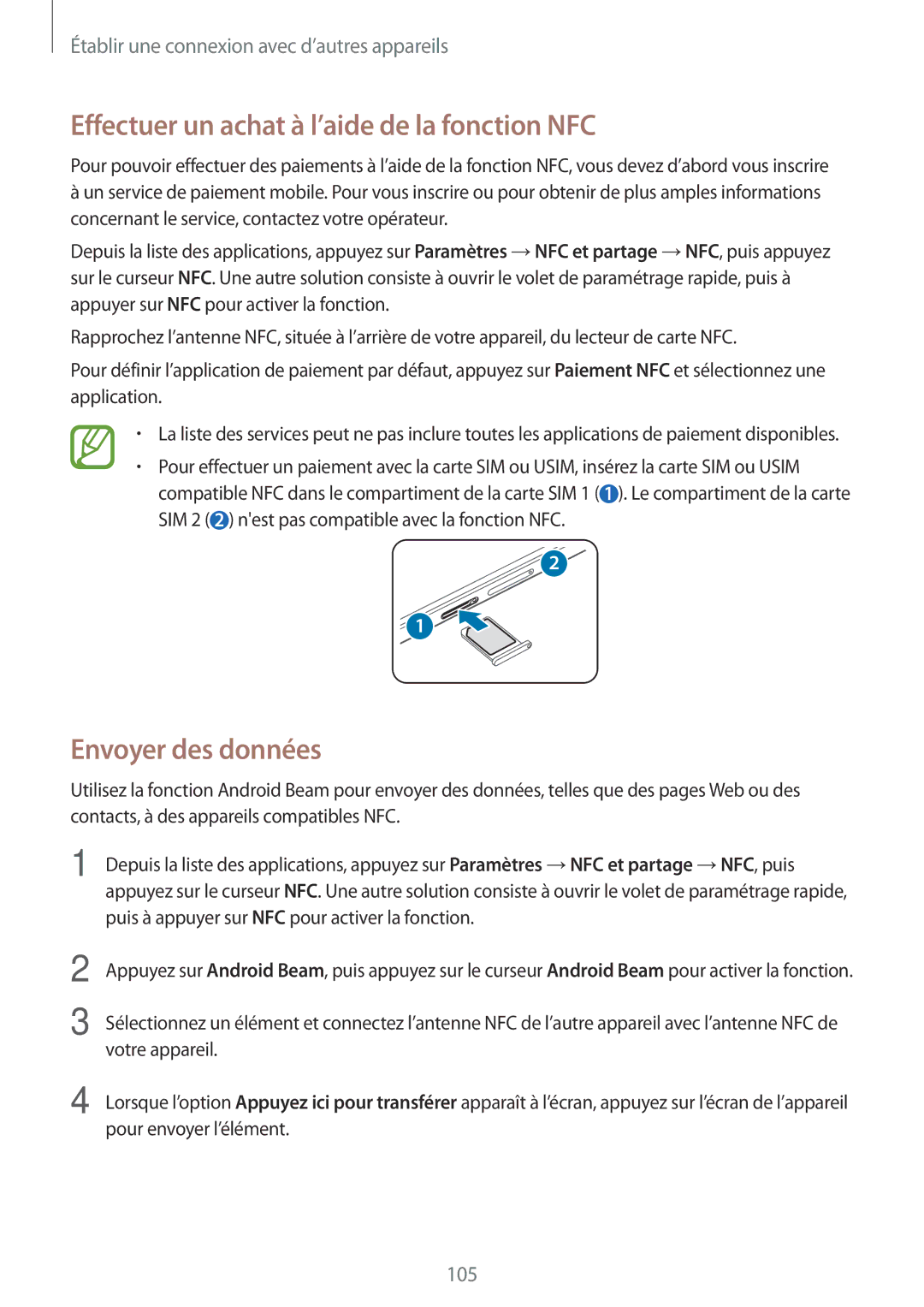 Samsung SM-A700FZDAXEF, SM-A700FZKAXEF, SM-A700FZWAFTM Effectuer un achat à l’aide de la fonction NFC, Envoyer des données 