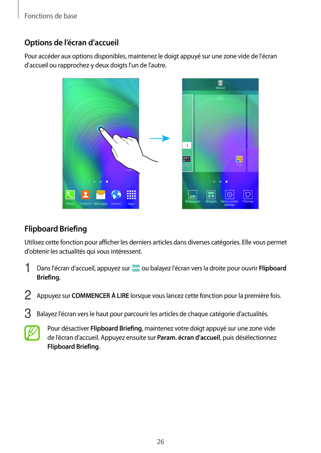 Samsung SM-A700FZWAFTM, SM-A700FZKAXEF, SM-A700FZDAXEF, SM-A700FZWAXEF manual Options de l’écran d’accueil, Flipboard Briefing 