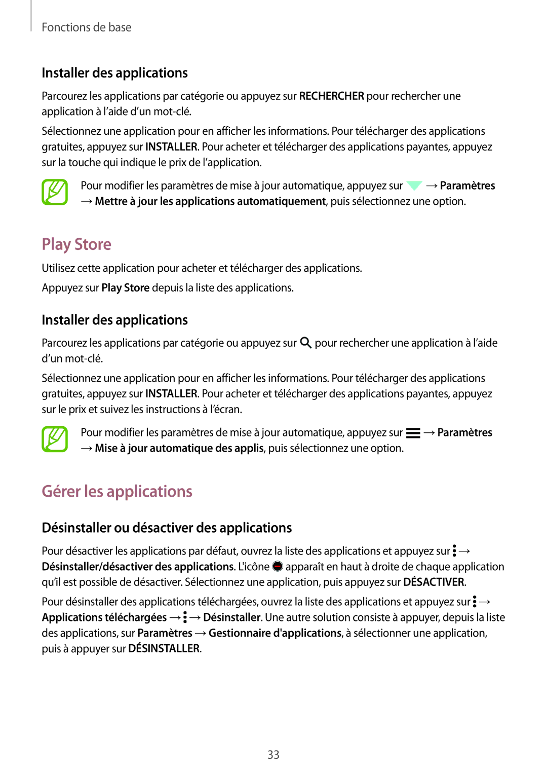 Samsung SM-A700FZDAXEF, SM-A700FZKAXEF, SM-A700FZWAFTM manual Play Store, Gérer les applications, Installer des applications 