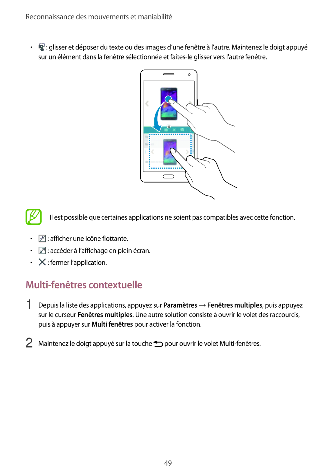 Samsung SM-A700FZDAXEF, SM-A700FZKAXEF, SM-A700FZWAFTM, SM-A700FZWAXEF manual Multi-fenêtres contextuelle 