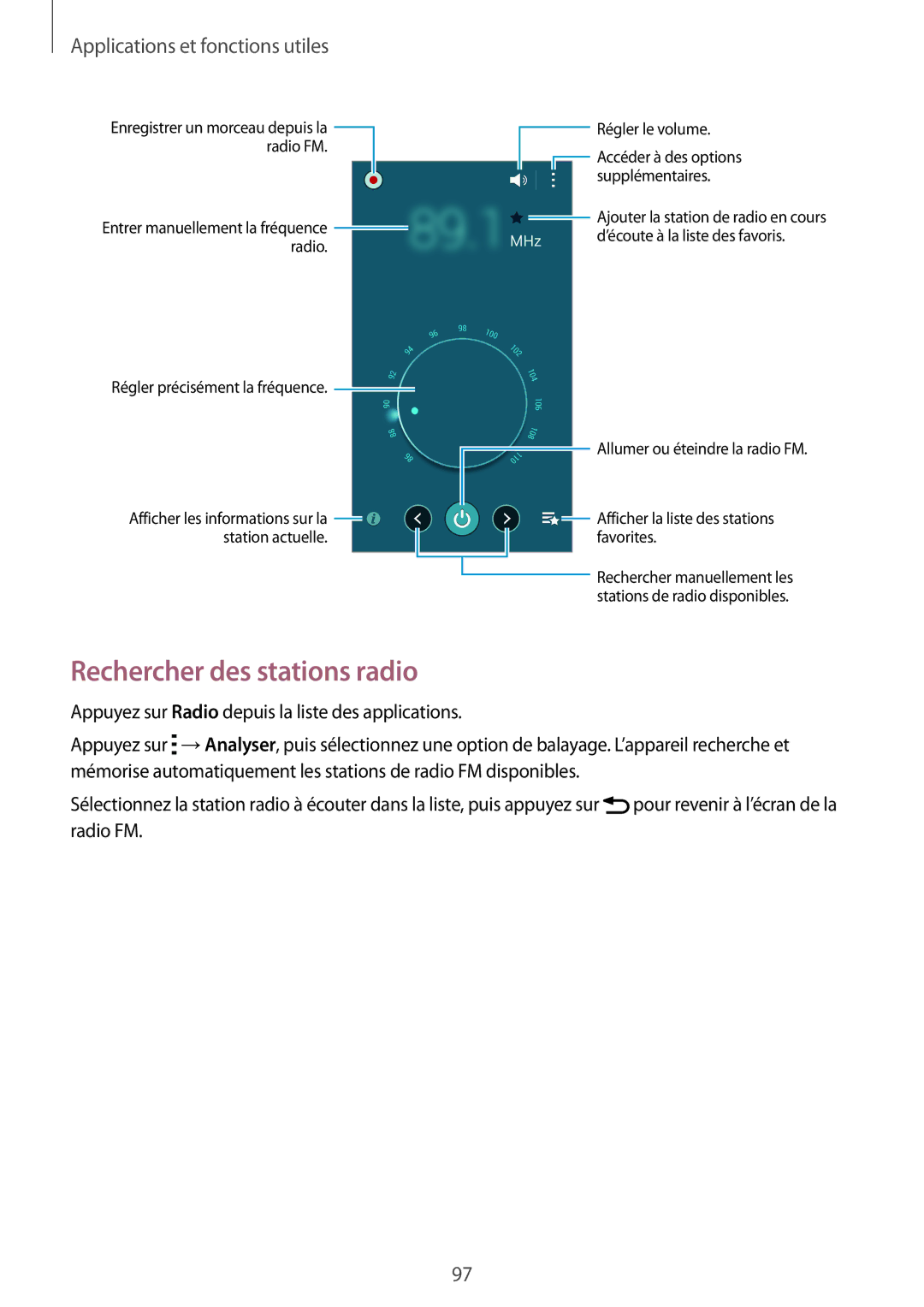 Samsung SM-A700FZDAXEF, SM-A700FZKAXEF, SM-A700FZWAFTM, SM-A700FZWAXEF manual Rechercher des stations radio 