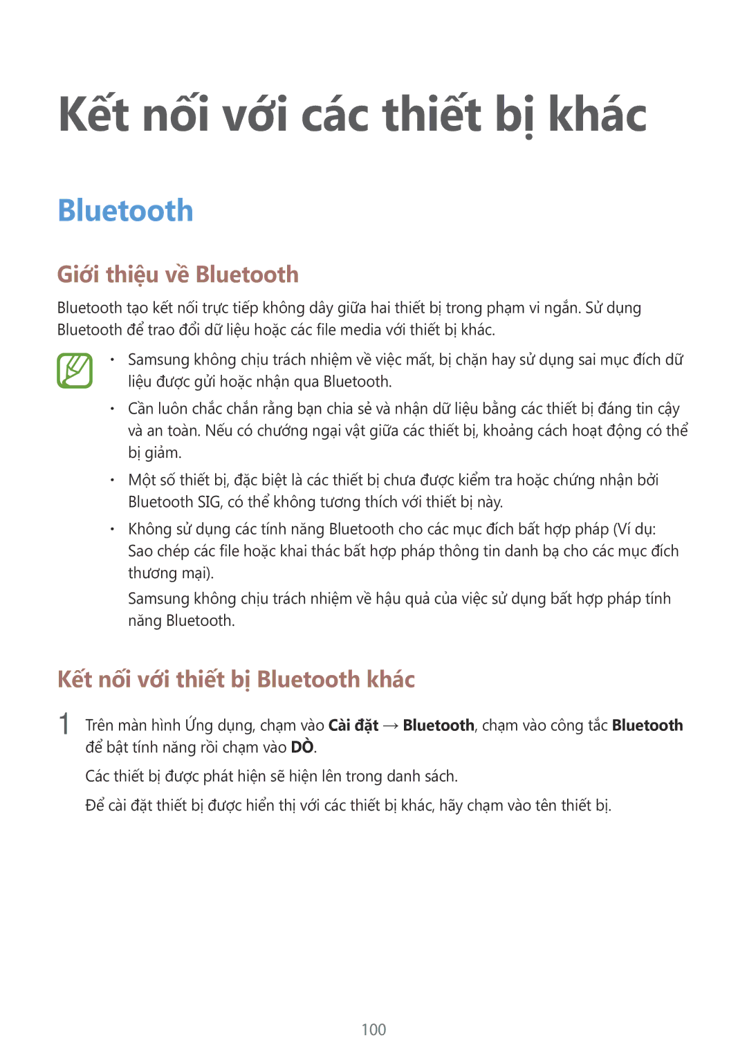 Samsung SM-A700HZKDXXV Kết nối với các thiết bị khác, Giới thiệu về Bluetooth, Kết nối với thiết bị Bluetooth khác 