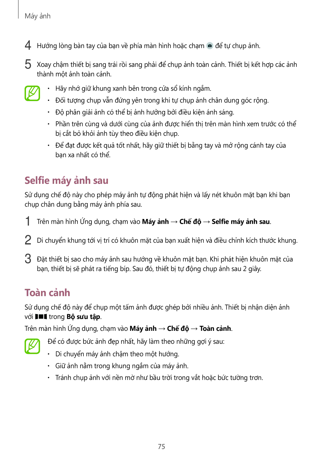 Samsung SM-A700HZKDXXV manual Selfie máy ảnh sau, Toàn cảnh 