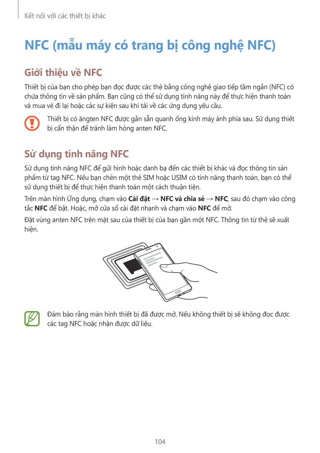 Samsung SM-A700HZKDXXV manual NFC mẫu máy có trang bị công nghệ NFC, Giới thiệu về NFC, Sử dụng tính năng NFC 