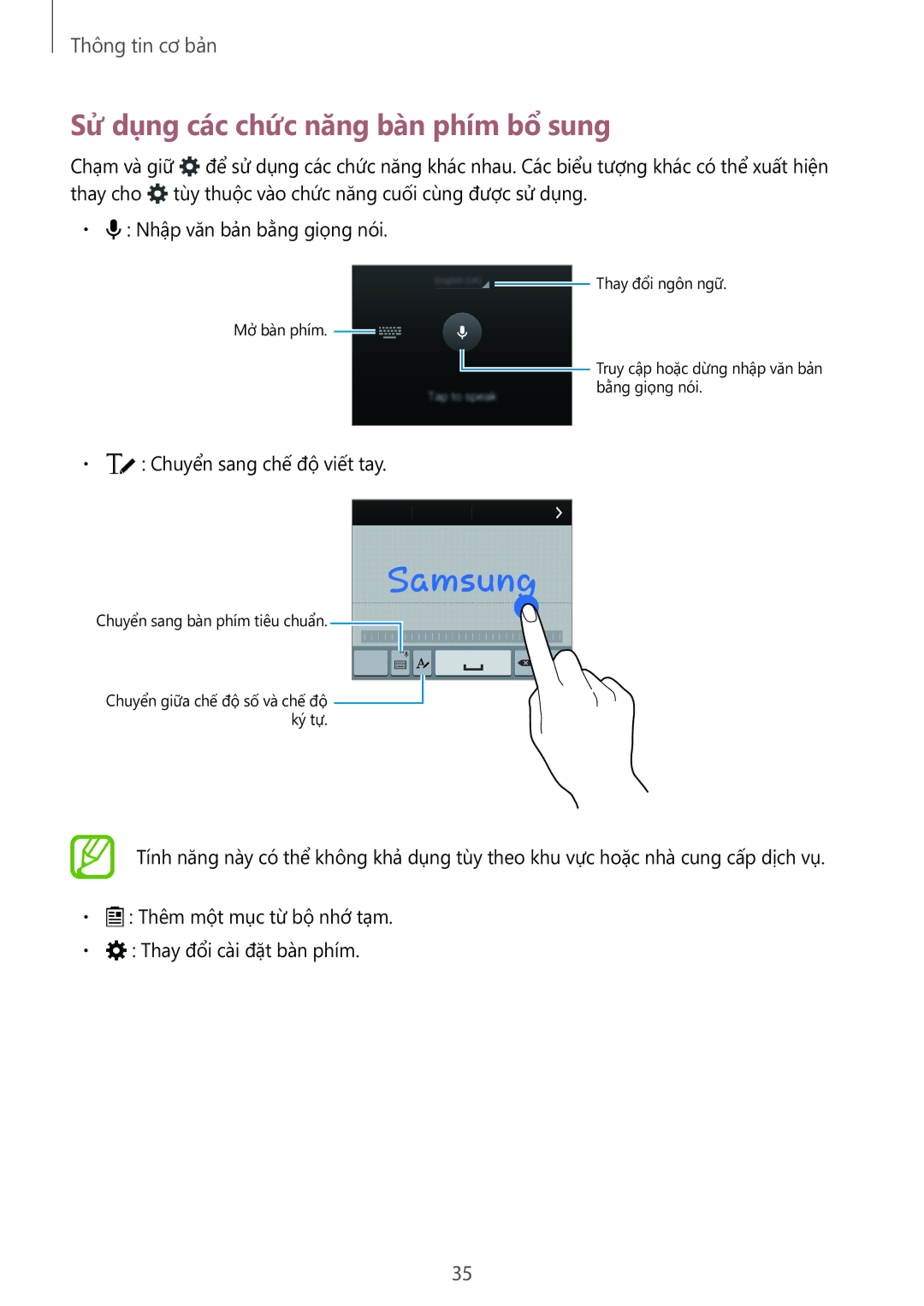 Samsung SM-A700HZKDXXV manual Sử dụng các chức năng bàn phím bổ sung 