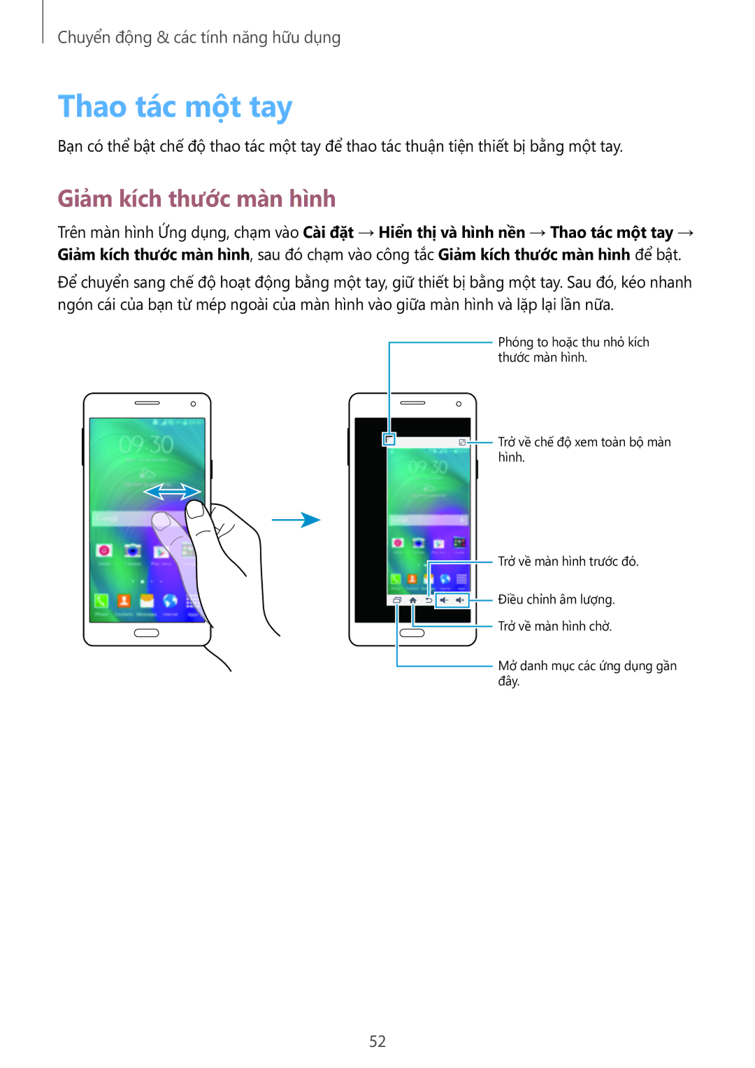 Samsung SM-A700HZKDXXV manual Thao tác một tay, Giảm kích thước màn hình 