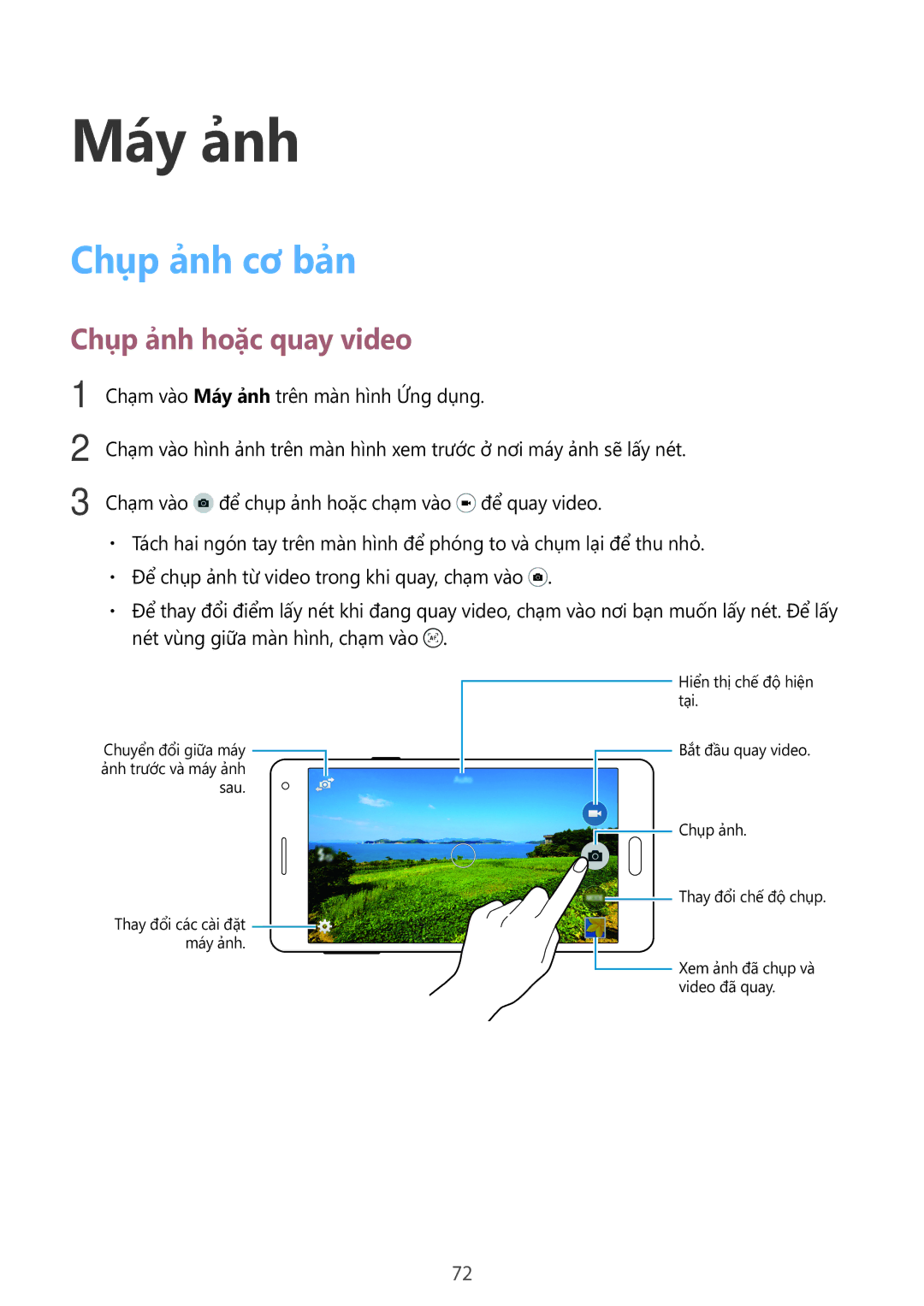 Samsung SM-A700HZKDXXV manual Máy ảnh, Chụp ảnh cơ bản, Chụp ảnh hoặc quay video 