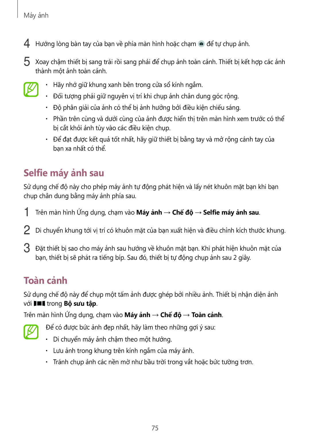 Samsung SM-A700HZKDXXV manual Selfie máy ảnh sau, Toàn cảnh 