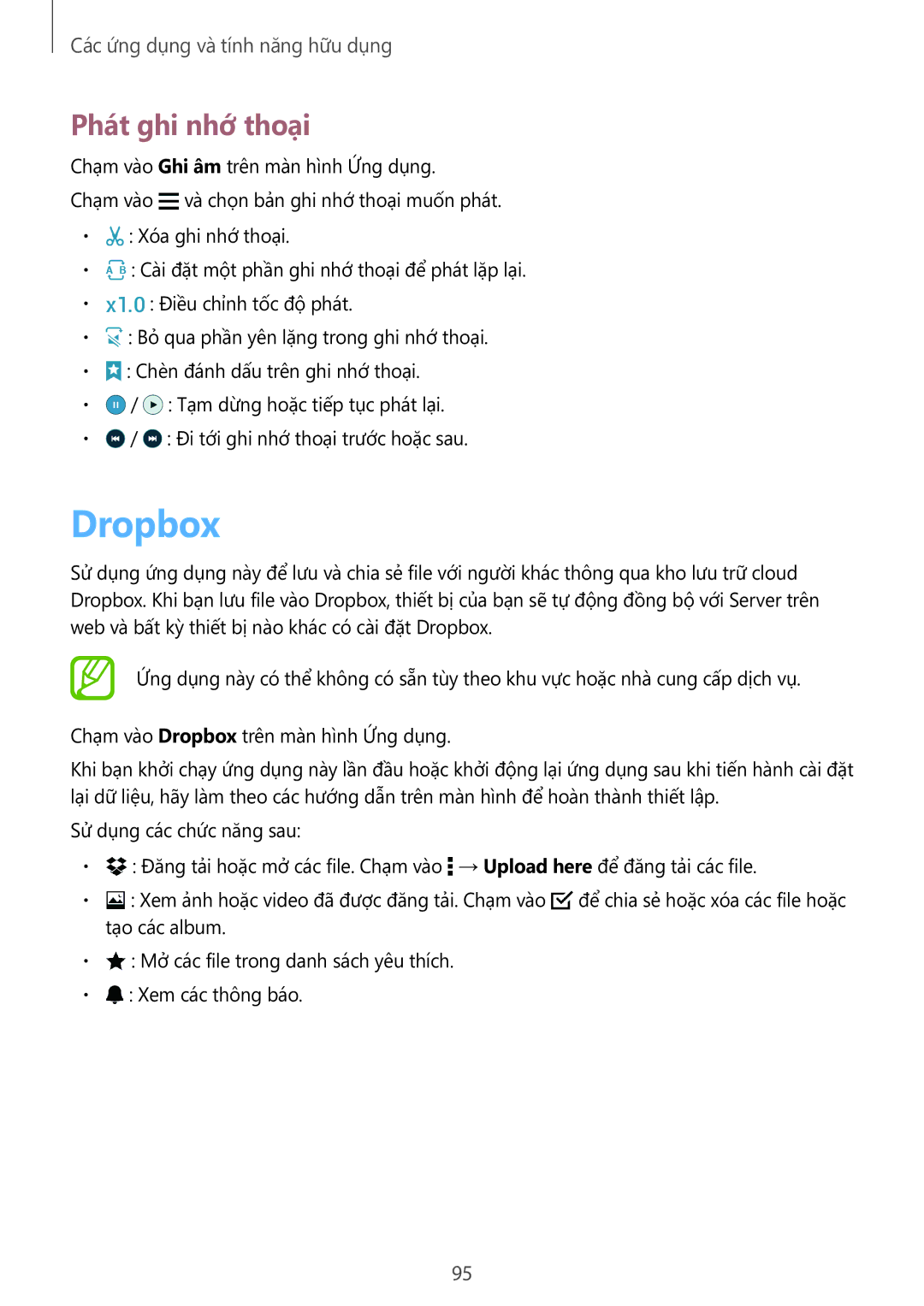 Samsung SM-A700HZKDXXV manual Dropbox, Phát ghi nhớ thoại 