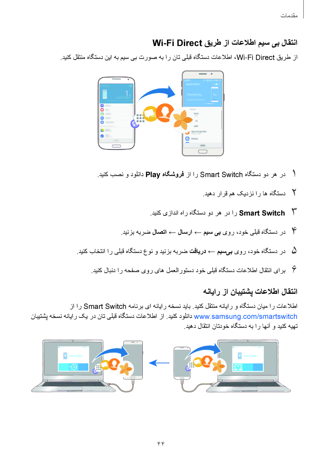 Samsung SM-A710FZWFKSA, SM-A710FZDFKSA manual Wi-Fi Direct قیرط زا تاعلاطا میس یب لاقتنا, هنایار زا نابیتشپ تاعلاطا لاقتنا 