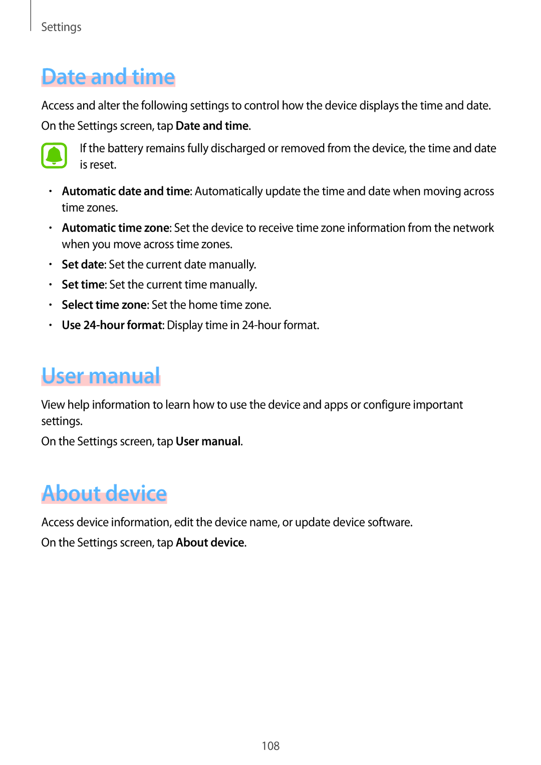 Samsung SM-A710FZDFKSA, SM-A710FZKFKSA, SM-A710FZWFKSA, SM-A710FZDFXXV, SM-A710FZKFXXV manual Date and time, About device 