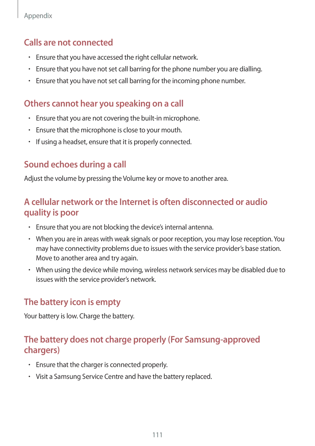 Samsung SM-A710FZDFXXV, SM-A710FZDFKSA, SM-A710FZKFKSA Calls are not connected, Your battery is low. Charge the battery 