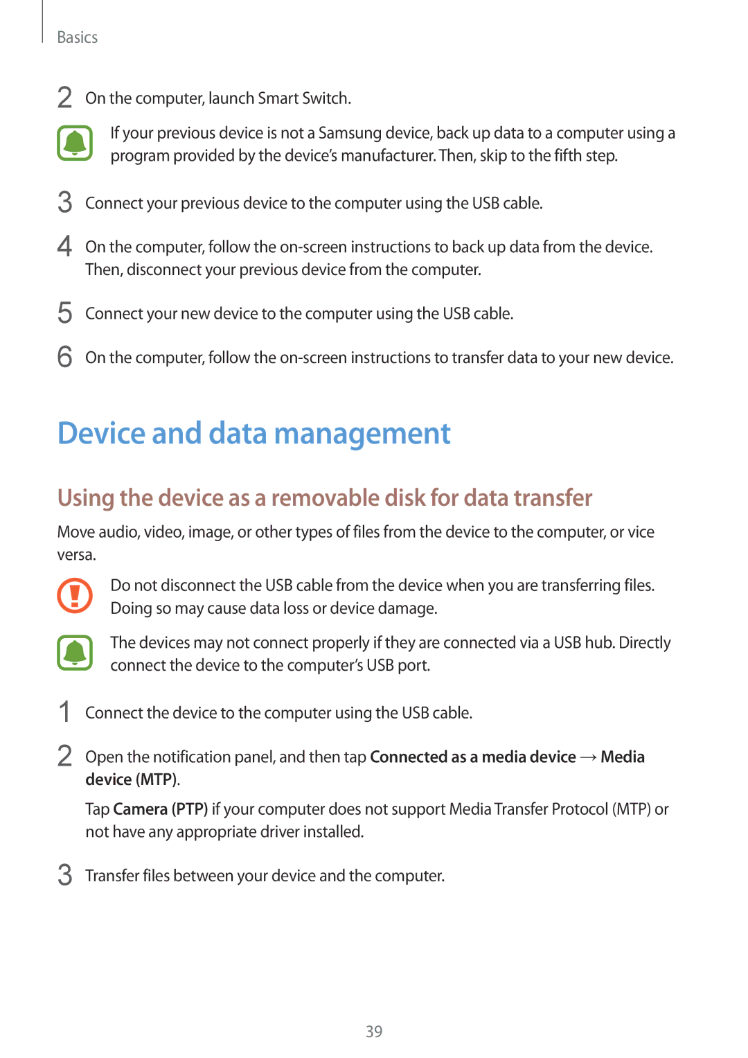 Samsung SM-A710FZDFXXV Device and data management, Using the device as a removable disk for data transfer, Device MTP 