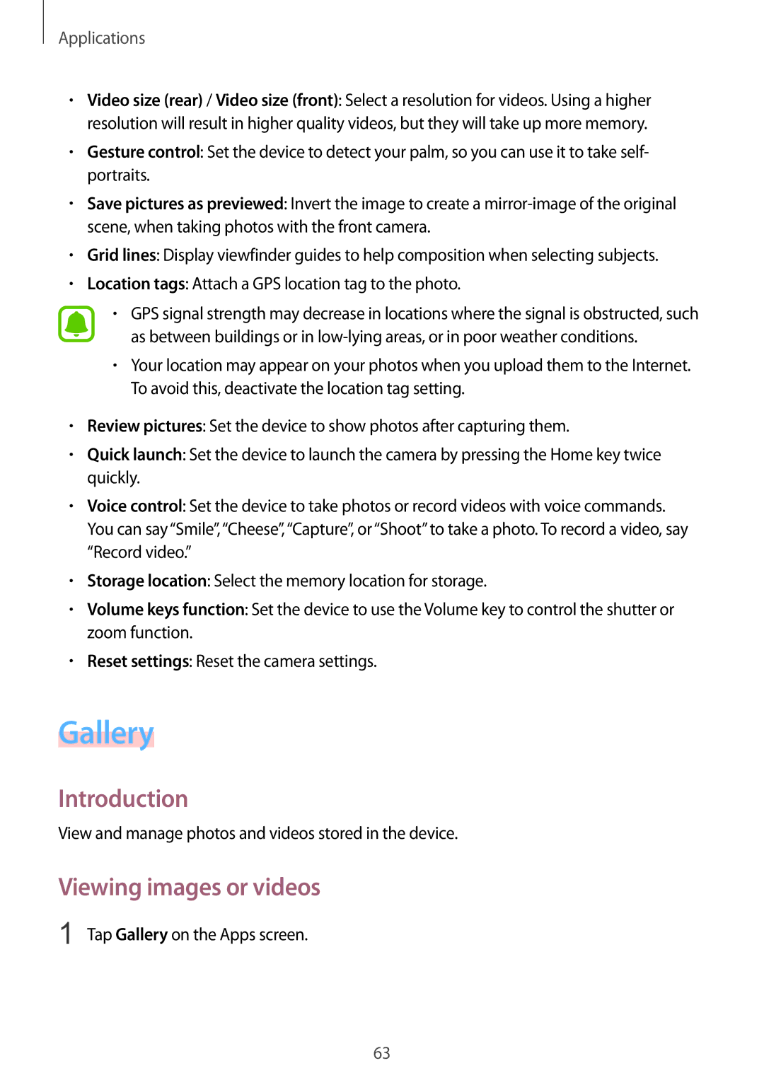 Samsung SM-A710FZDFXXV manual Gallery, Viewing images or videos, View and manage photos and videos stored in the device 