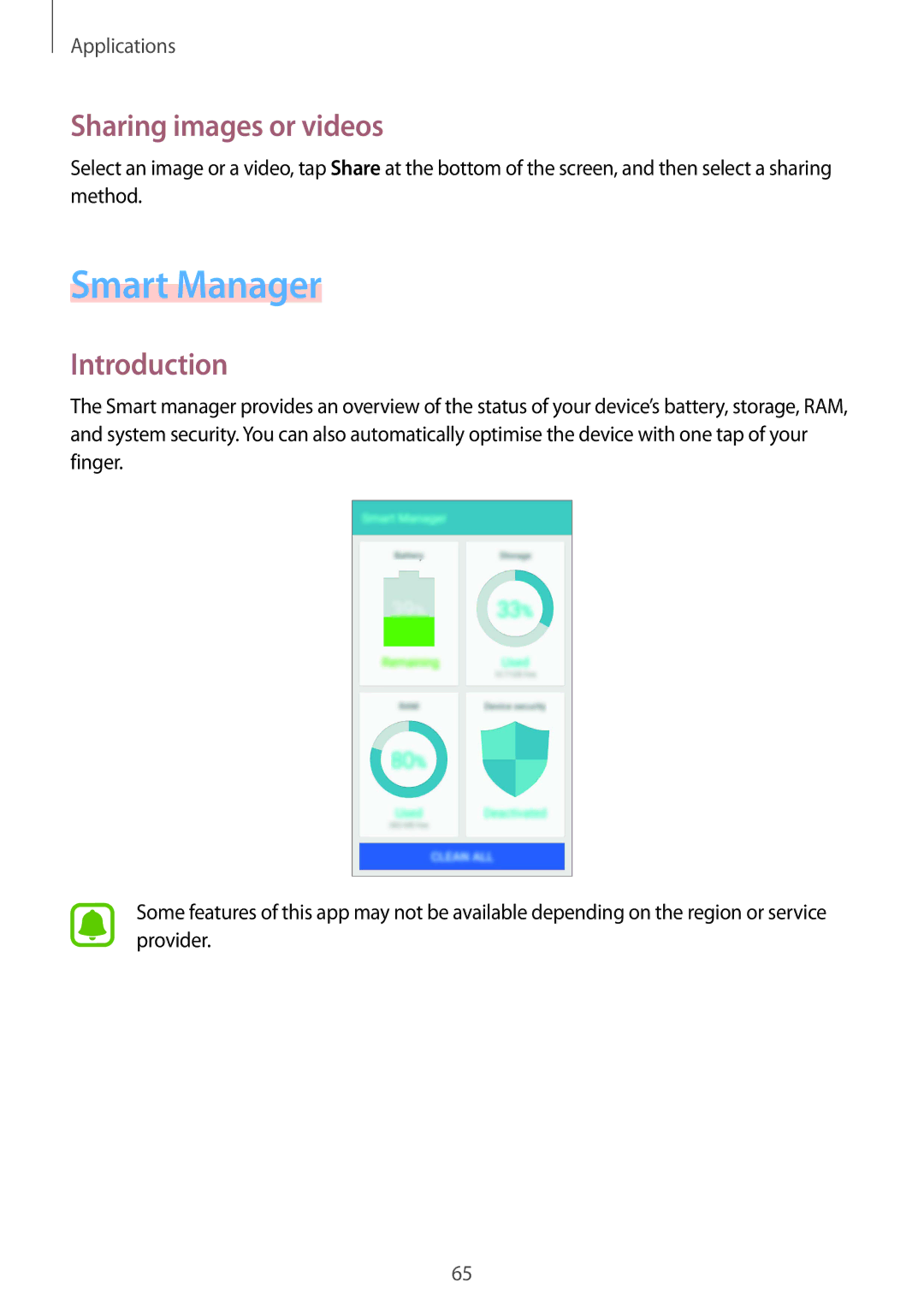 Samsung SM-A710FEDFXXV, SM-A710FZDFKSA, SM-A710FZKFKSA, SM-A710FZWFKSA manual Smart Manager, Sharing images or videos 