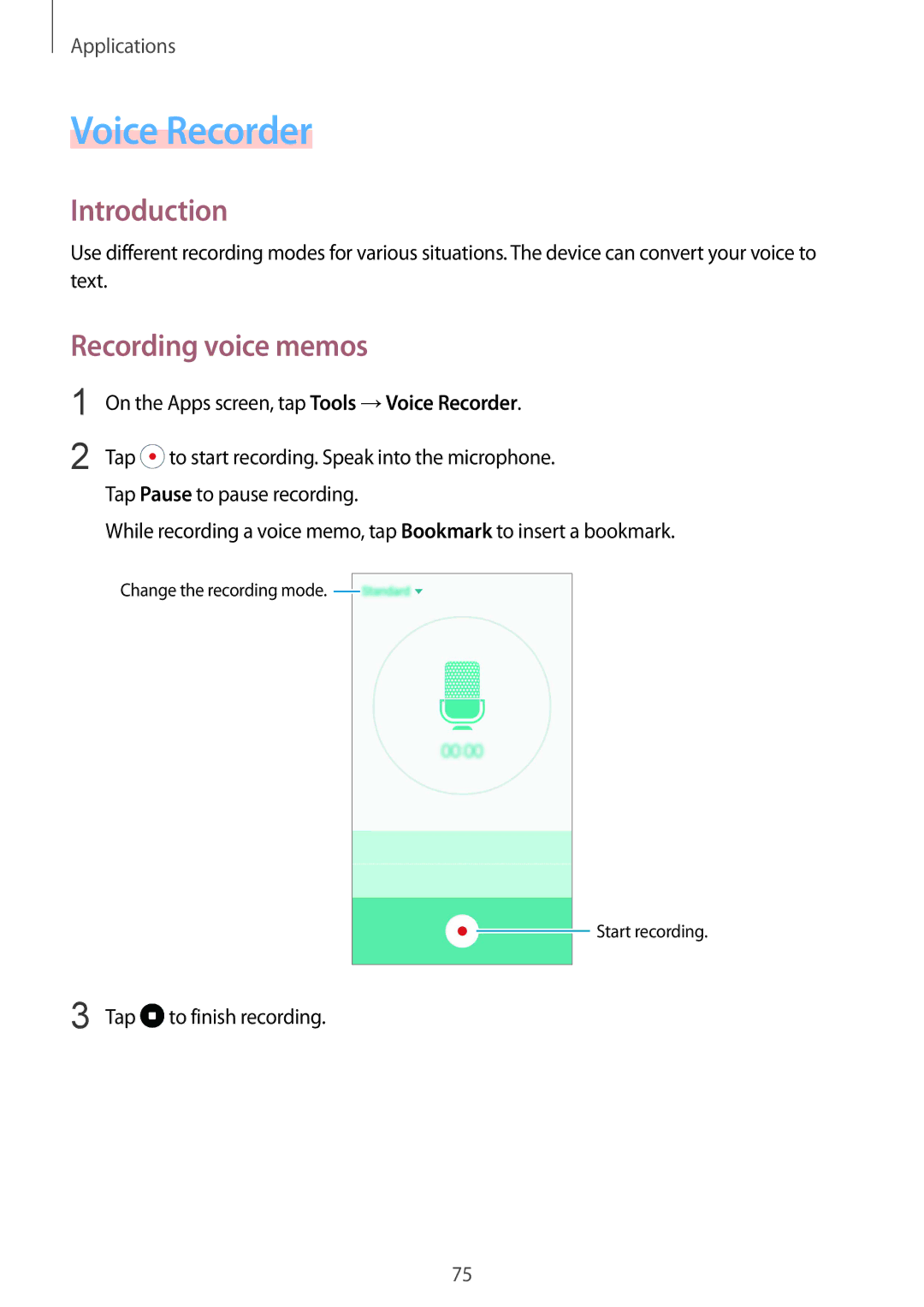 Samsung SM-A710FZDFXXV, SM-A710FZDFKSA, SM-A710FZKFKSA, SM-A710FZWFKSA, SM-A710FZKFXXV Voice Recorder, Recording voice memos 