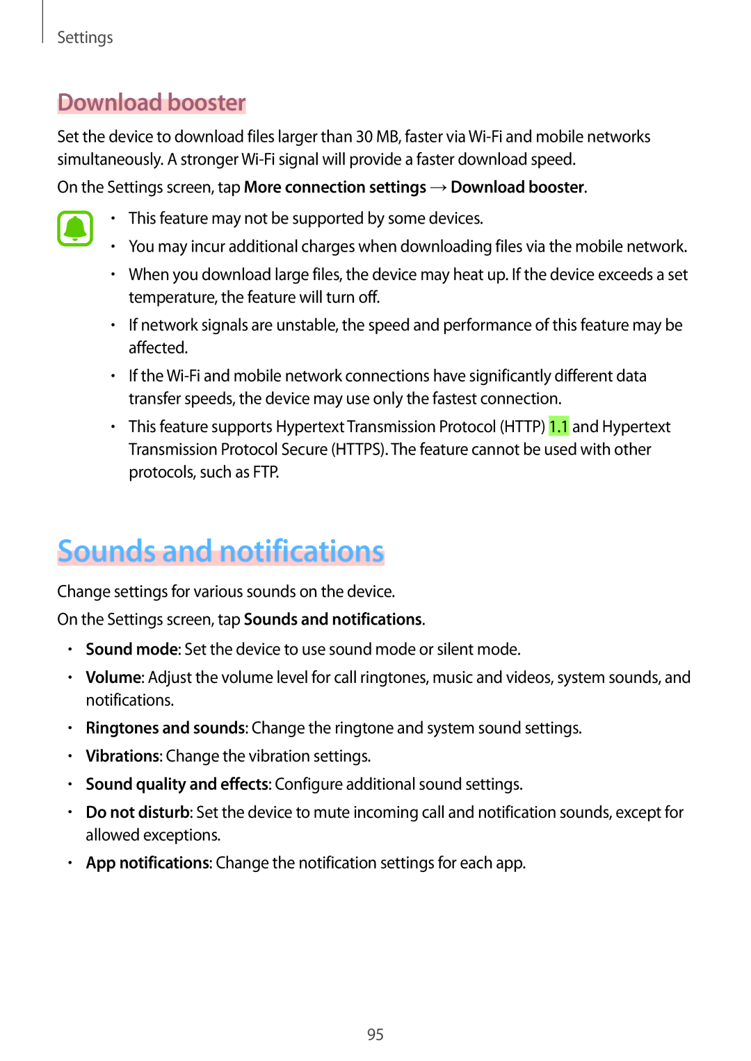 Samsung SM-A710FEDFXXV manual Sounds and notifications, Download booster, This feature may not be supported by some devices 