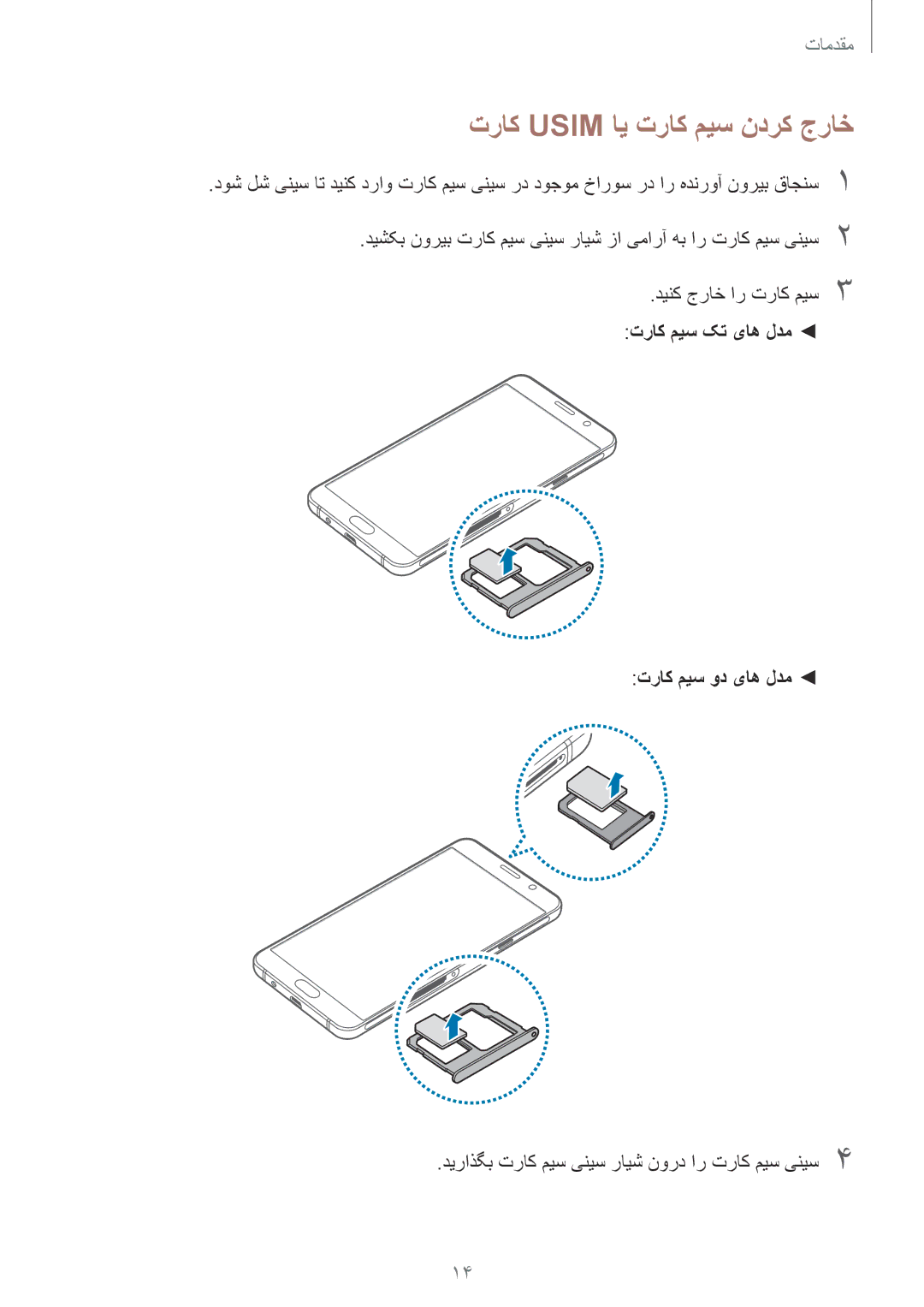 Samsung SM-A710FZWFKSA, SM-A710FZDFKSA, SM-A710FZKFKSA manual تراک Usim ای تراک میس ندرک جراخ, تراک میس ود یاه لدم 